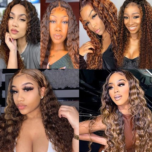 Giginger Bundles Human Hair Deep Wave Human Hair Bundles 16 18 20 Inch Brazilian Chocolate Brown Highlight P4/30 Unprocessed Quick Weave Soft Sewn In Hair Extensions for Black Women