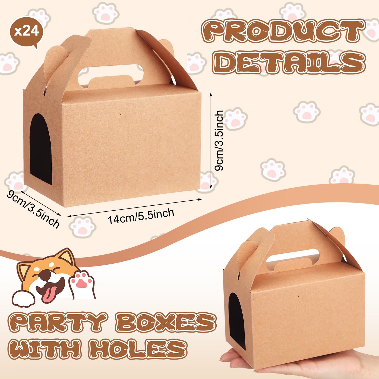 Fainne 24 Pcs Party Favors Boxes Foldable Treat Gift Boxes Candy Goodie Cases Decorations Adopt Pet Gift for Birthday Wedding Bridal Shower Party Favors (Classic)