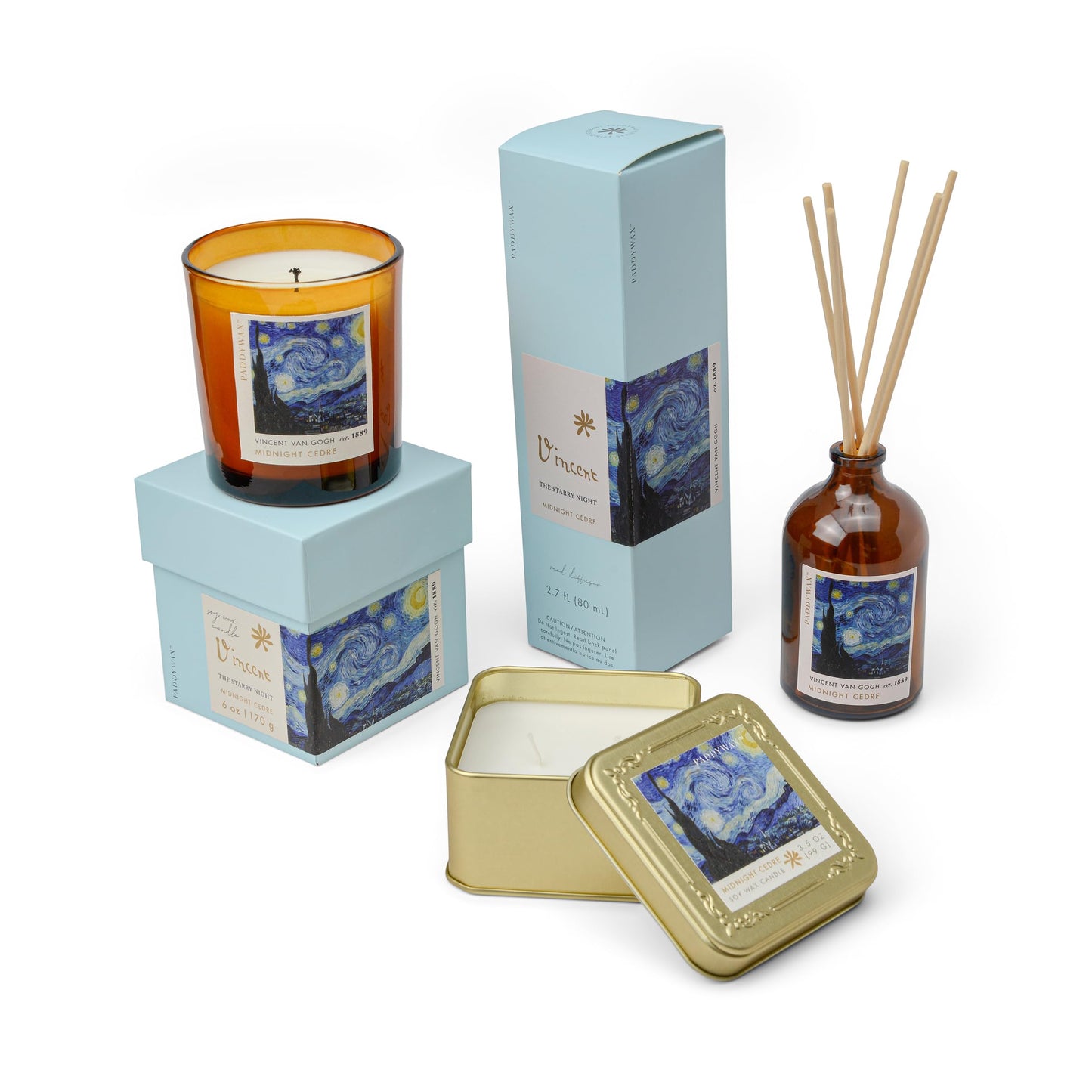Paddywax Scented Candles Impressionist Van Gogh Luxury Artisan Candle, 6-Ounce, Starry Night/Midnight Cedre