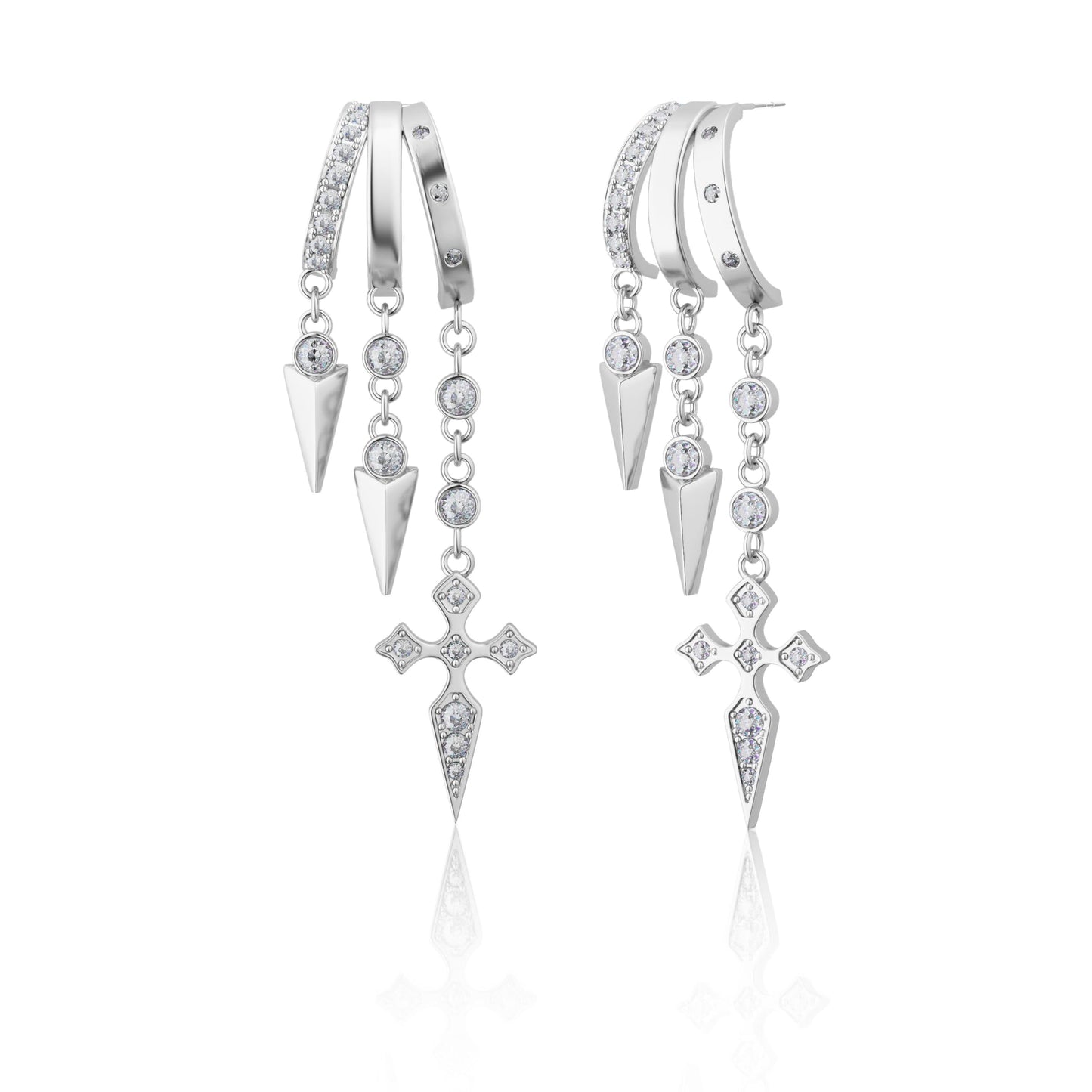Freekiss Sterling Silver Cross Dangle Earrings for Women, 3 Hoop Illusion Huggie Drop Earring Set with Zircon, Silver Plated Hypoallergenic Stud Earrings Gothic Jewelry for Women