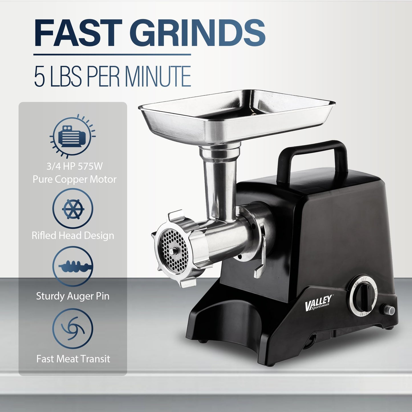 Valley Sportsman Electric Meat Grinder - Meat Grinder Machine with Stainless Steel Blades and 3 Grinding Plates, Heavy Duty Meat Mincer, Sausage Stuffer Maker for Home Use, Black