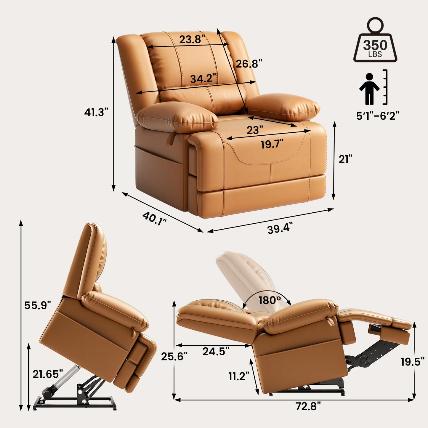 Couchus Large Dual Motor Power Lift Recliner Chair with Massage and Heat for Elderly People, Infinite Position,USB Ports and Remote Control,Breathable Leather (Yellow)