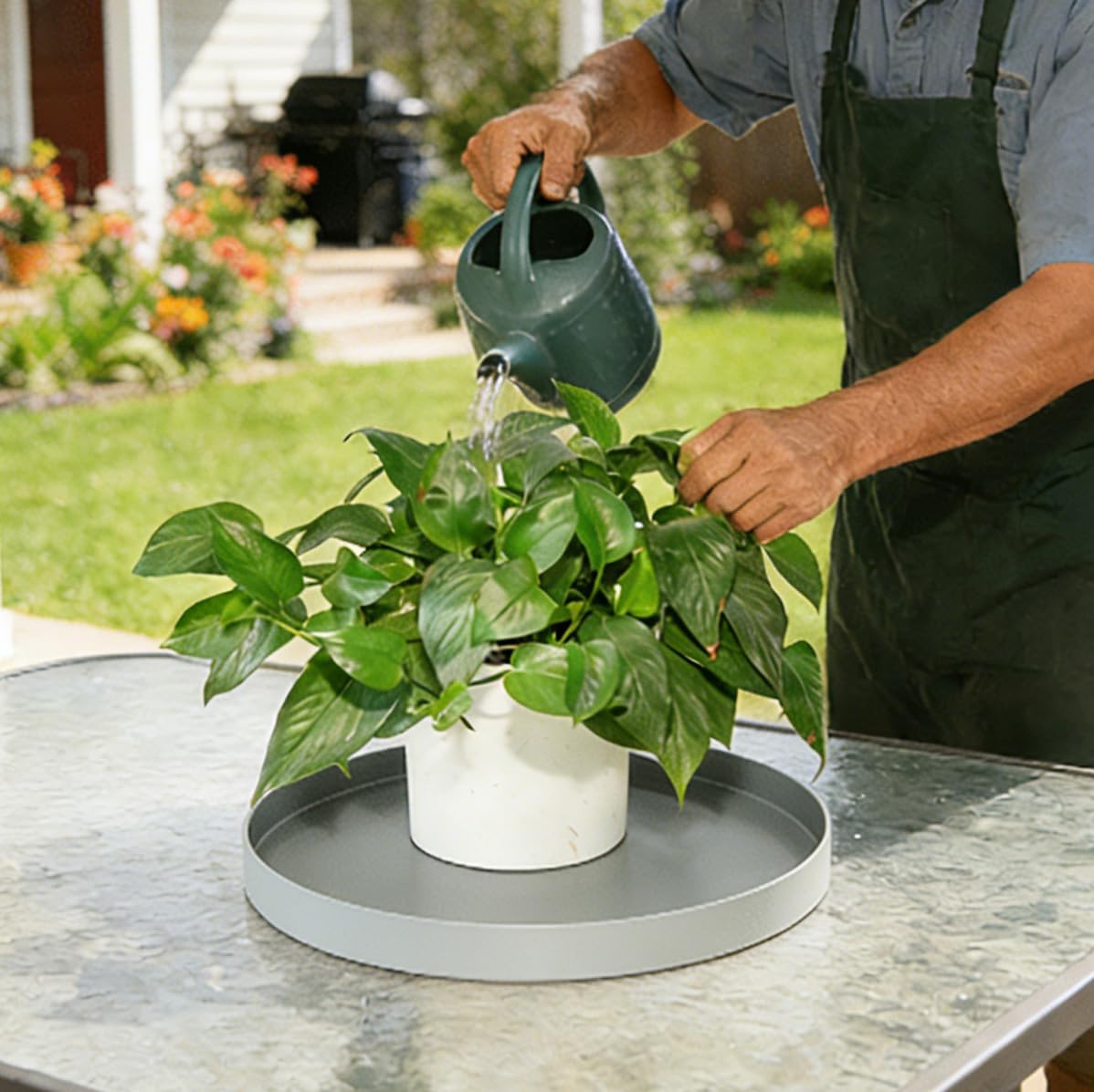 Afrine 1 Pack 12 inch Plant Saucer Drip Tray, Heavy Sturdy Plastic Planter Flower Pot Drainage Tray Plate Saucers for Indoor Outdoor Garden, Plant Water Drip Trays for pots Base (12", Gray)
