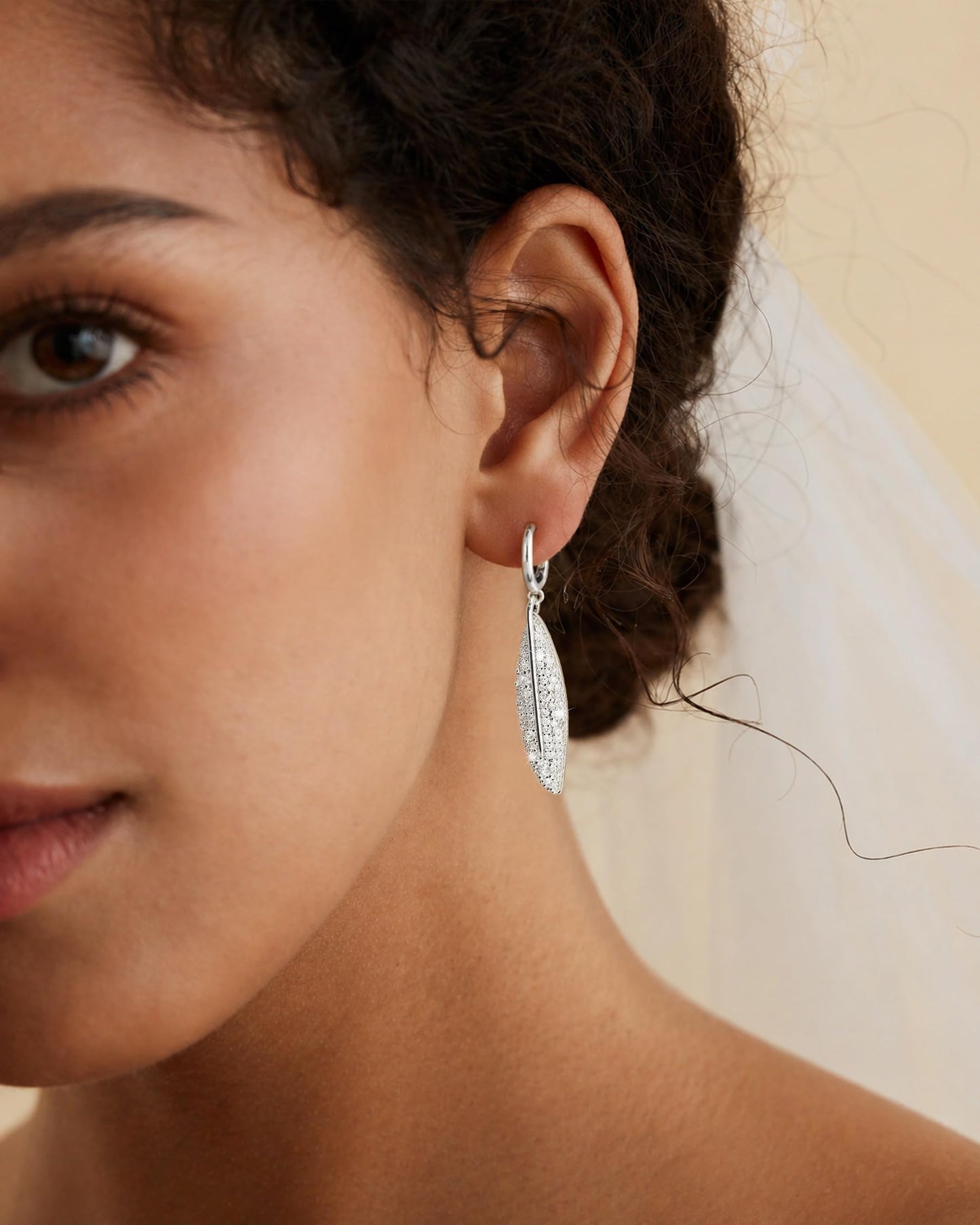 Asdecy Leaf 925 Sterling Silver Huggie Hoops Earrings for Women Drop Dangle Cubic Zirconia Elegant Prom Bridal Bridesmaid Wedding Anniversary Dangling Jewelry