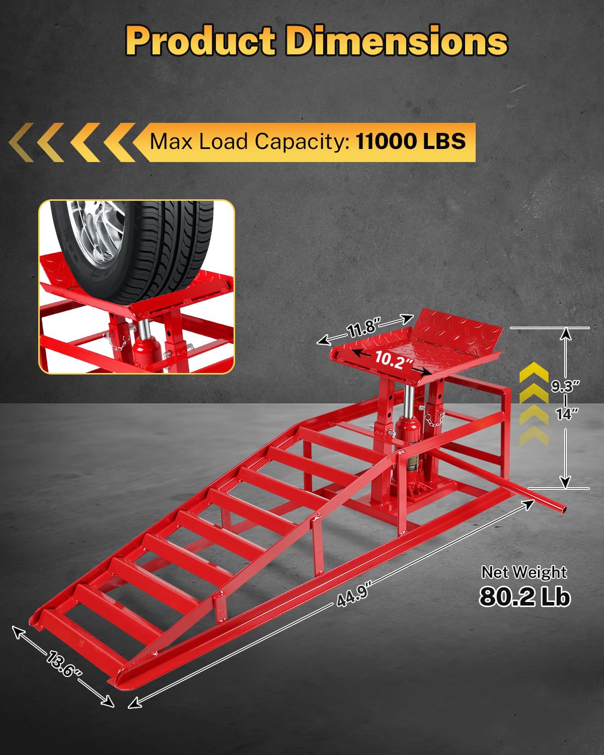 Hydraulic Car Ramps 5T Capacity - Adjustable 9.3-14 Inch Height