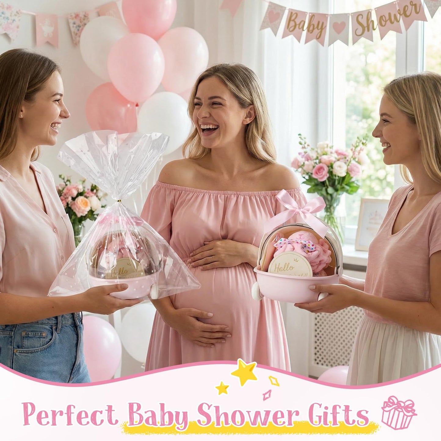 Baby Girl Gift Set - 12 Pcs Newborn Essentials with Bunny Lovey, 100% Cotton Onesie, Milestone Sign & Photo Frame - Unique Carriage Storage Box, Ready-to-Gift Baby Shower Gifts for Newborn Girls