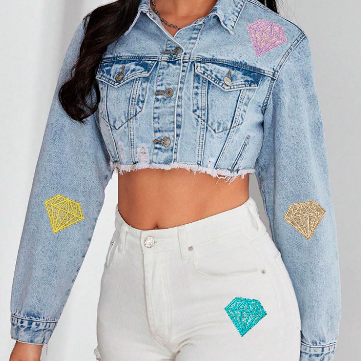 27Pcs Diamond Iron On Patches Shiny Glitter Embroidered Applique Decoration for Clothing Jackets Jeans Backpacks Trucker Hats Bags Denim Repair DIY Accessory Art Crafts