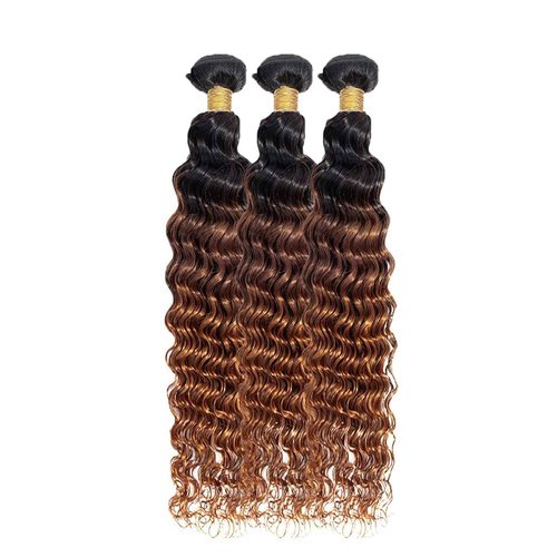 Habiliana Bundles Human Hair 24 26 28 Inch Omber Deep Wave Human Hair Bundles Natural Chocolate Brown T1B/4/30 11A Unprocessed Brazilian Virgin Quick Weave Hair Extensions for Black Women