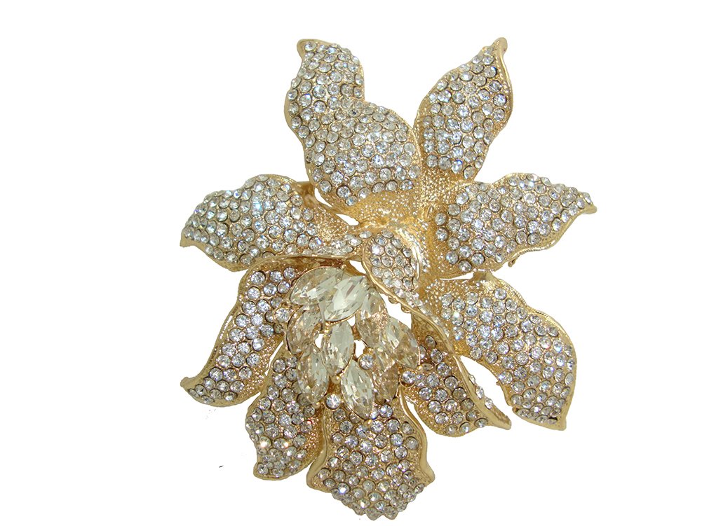TTjewelry Classic Crystal Rhinestone Large Flowers Orchid Brooch Pins Woman Jewelry B10461600 (White)