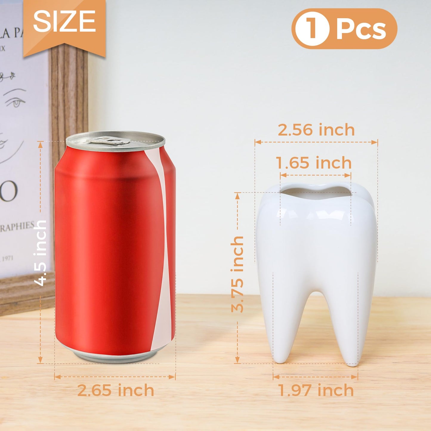 ComSaf Ceramic Pen Holder, Tooth Shaped Pen Holder for Desk, Cute Pencil Pot White Accessories Desk Organizers for Office, School, Home,Pack of 1
