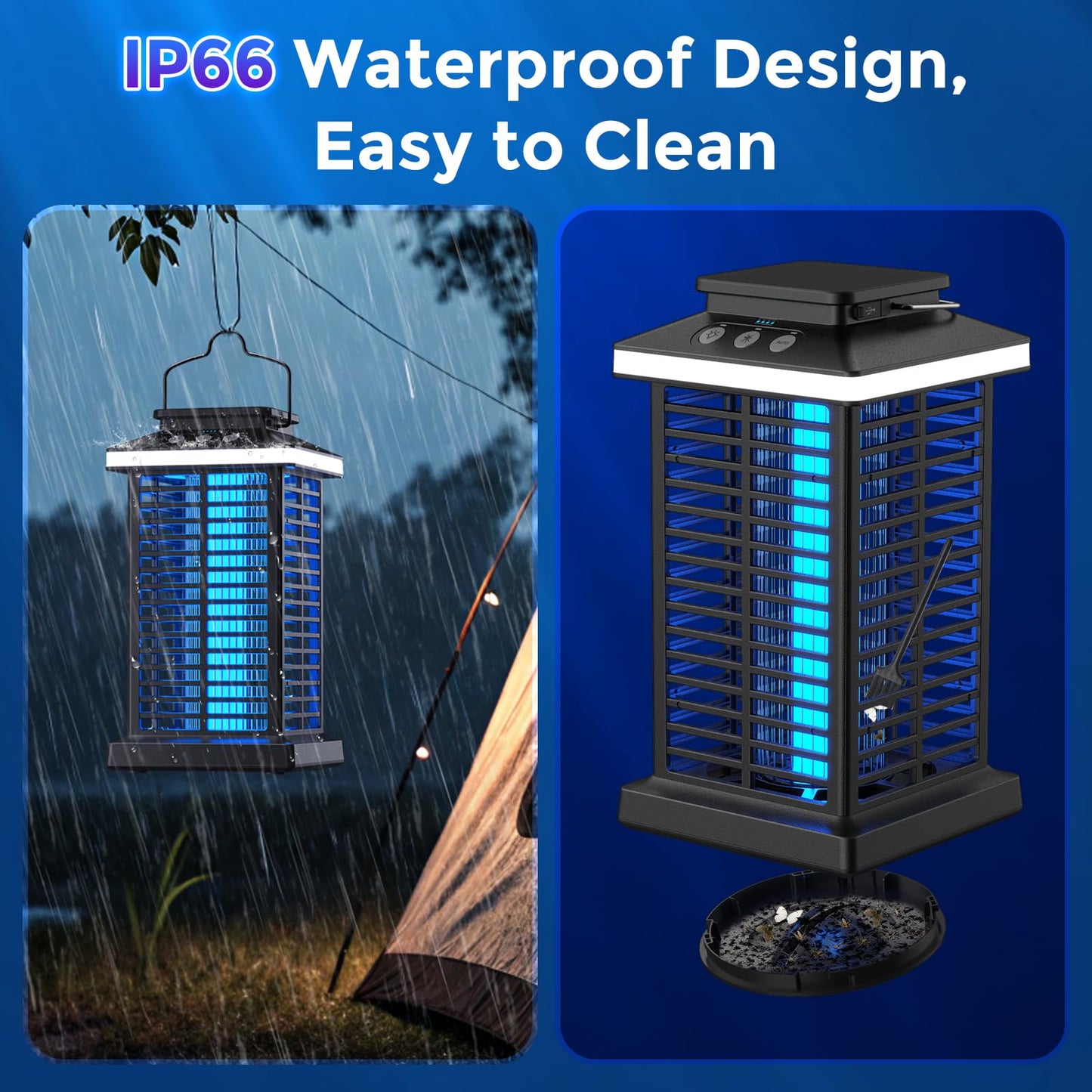 Bug Zapper Outdoor, Mosquito Zapper 3 in 1 Rechargeable Bug Zapper Outdoor with 5000mAh Battery & LED Night Light, 4000V Electric Fly Zapper for Outside,Patio,Backyard,Garden Black