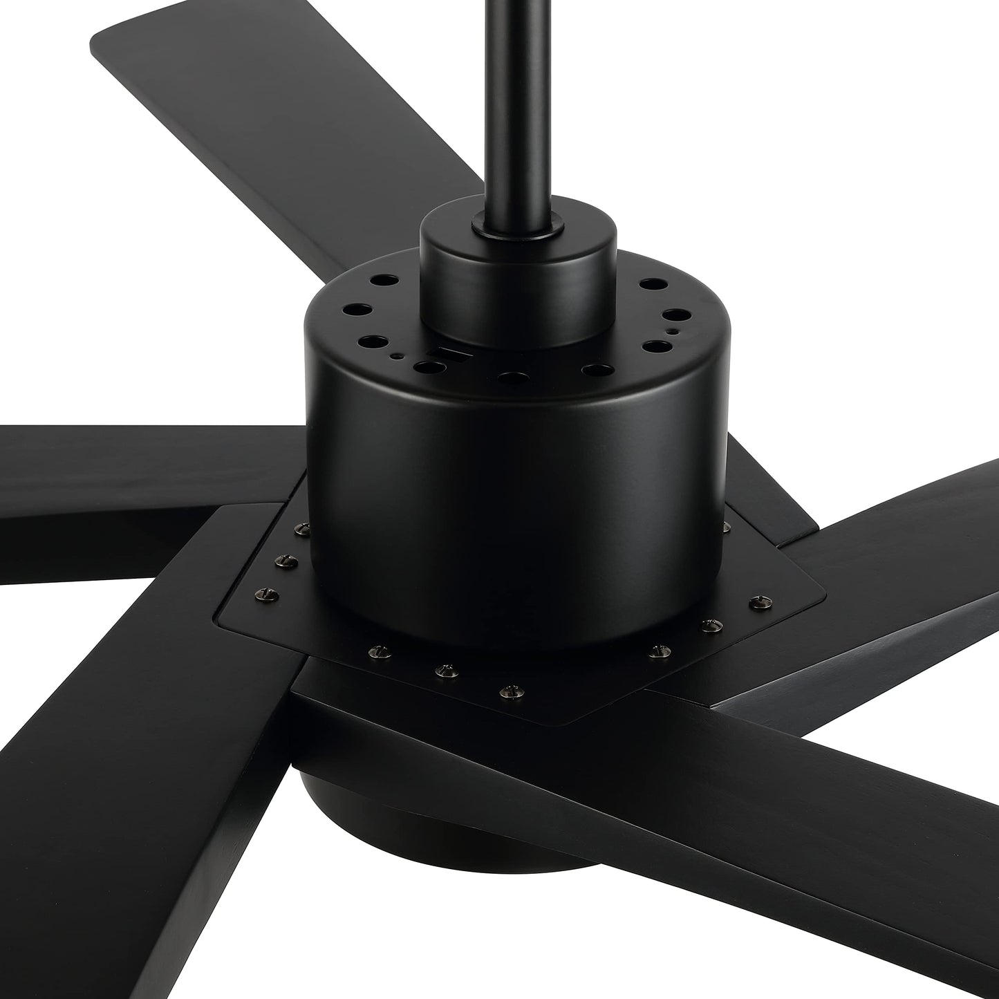 WINGBO 64" DC Ceiling Fan with Lights, 5 Carved Solid Wood Blades, 6-Speed Reversible DC Motor, Matte Black Finish Ceiling Fan with Remote, Black