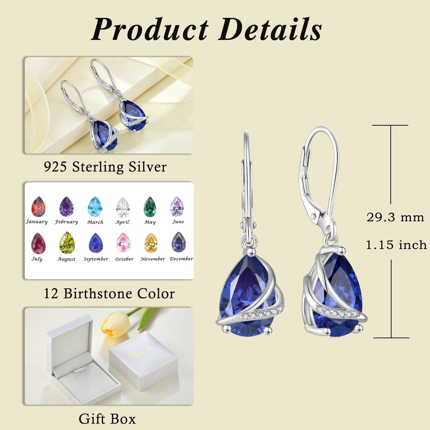 Rocayi December Birthstone Dangle Drop Earrings for Women 925 Sterling Silver Tanzanite Earrings Teardrop Leverback Jewelry Gifts for Wife Girlfriend Mother Daughter Her