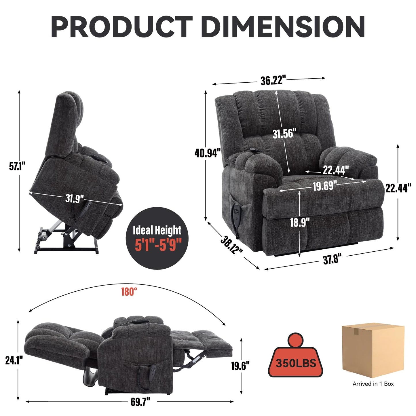 KEIKI Dual Motor Power Lift Recliner Chair with Massage and Heat, Cushion Back Design, Heavy Duty Up to 350 LBS