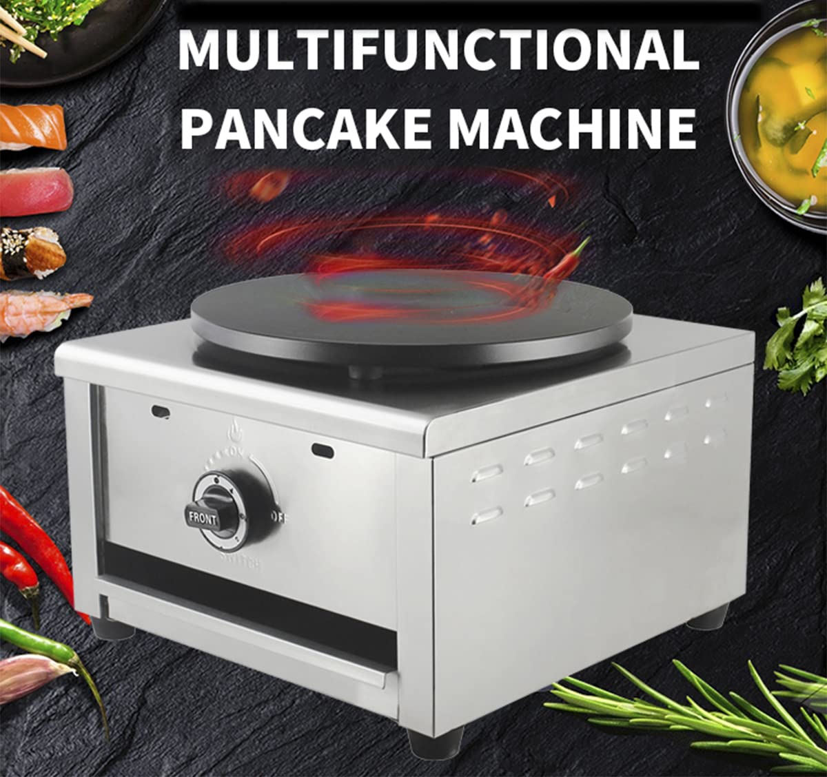 PreAsion 16''Commercial Gas Crepe Makers Machine LPG Gas Pancake Machine Griddle Maker Machine with Low Pressure Valve for Blintzes, Eggs, Tortilla