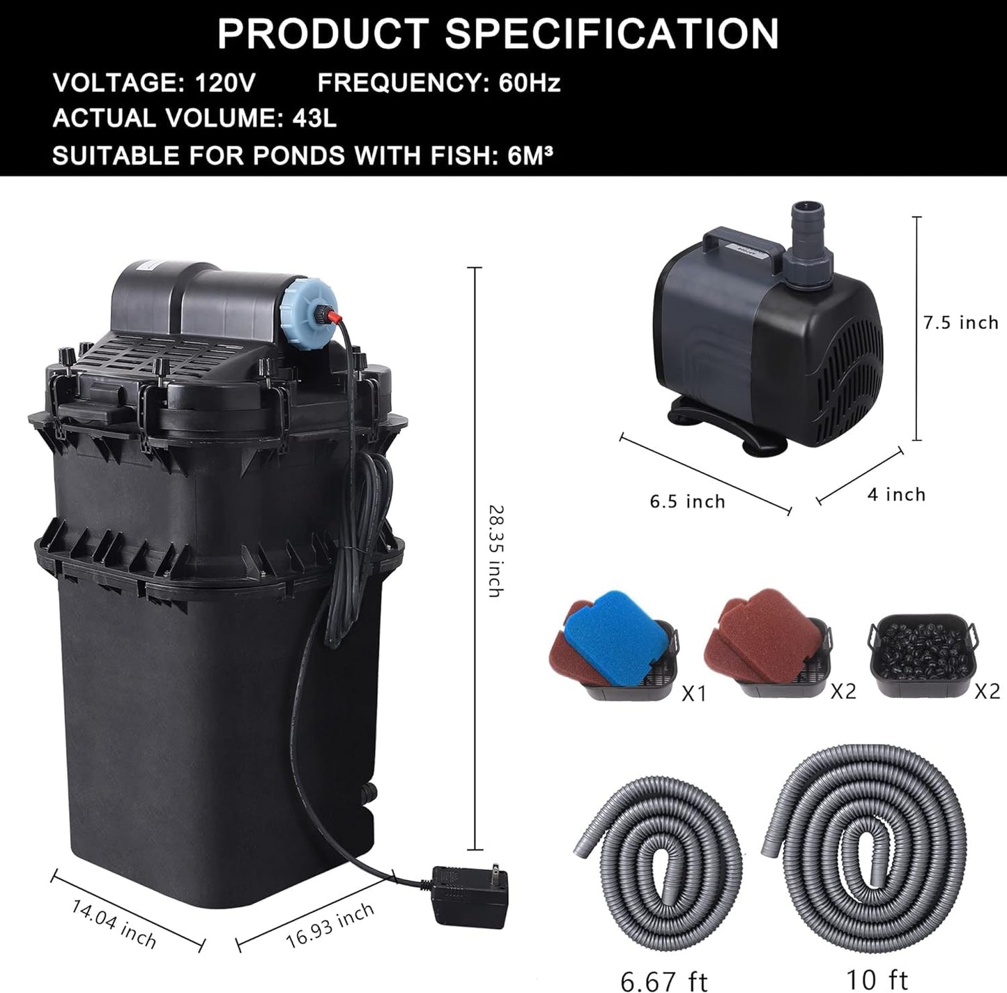 Aquadock Koi Pressure Biofilter Pond Garden Filter with Pump, Fit Up to 4800 Gallons, Model 985P