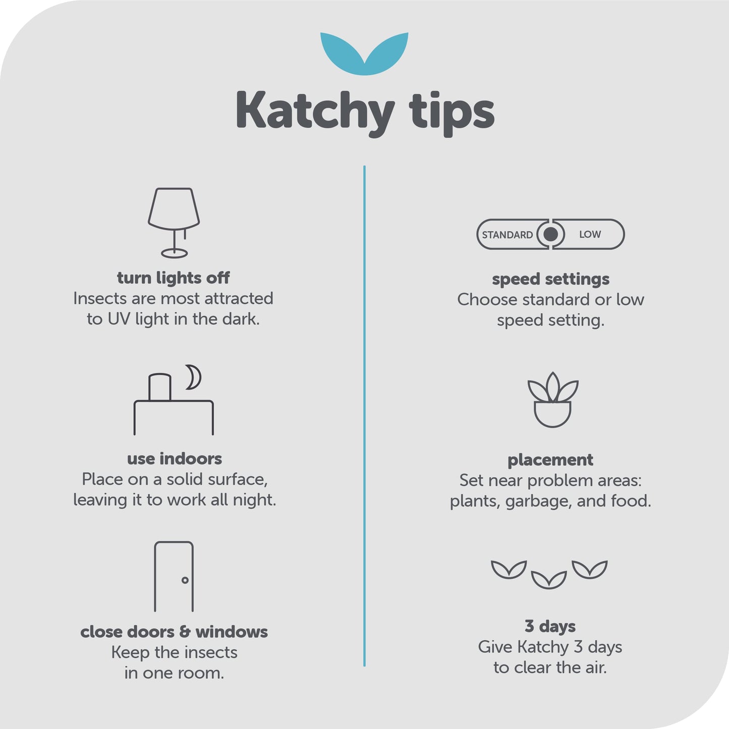 Katchy Indoor Flying Insect Trap – Catcher & Killer for Mosquitoes, Fruit Flies, Gnats & Moths – Non-Zapper with Suction & Blue Light – Ideal for Indoor Spaces, Kitchens & Plants (Original, Black)