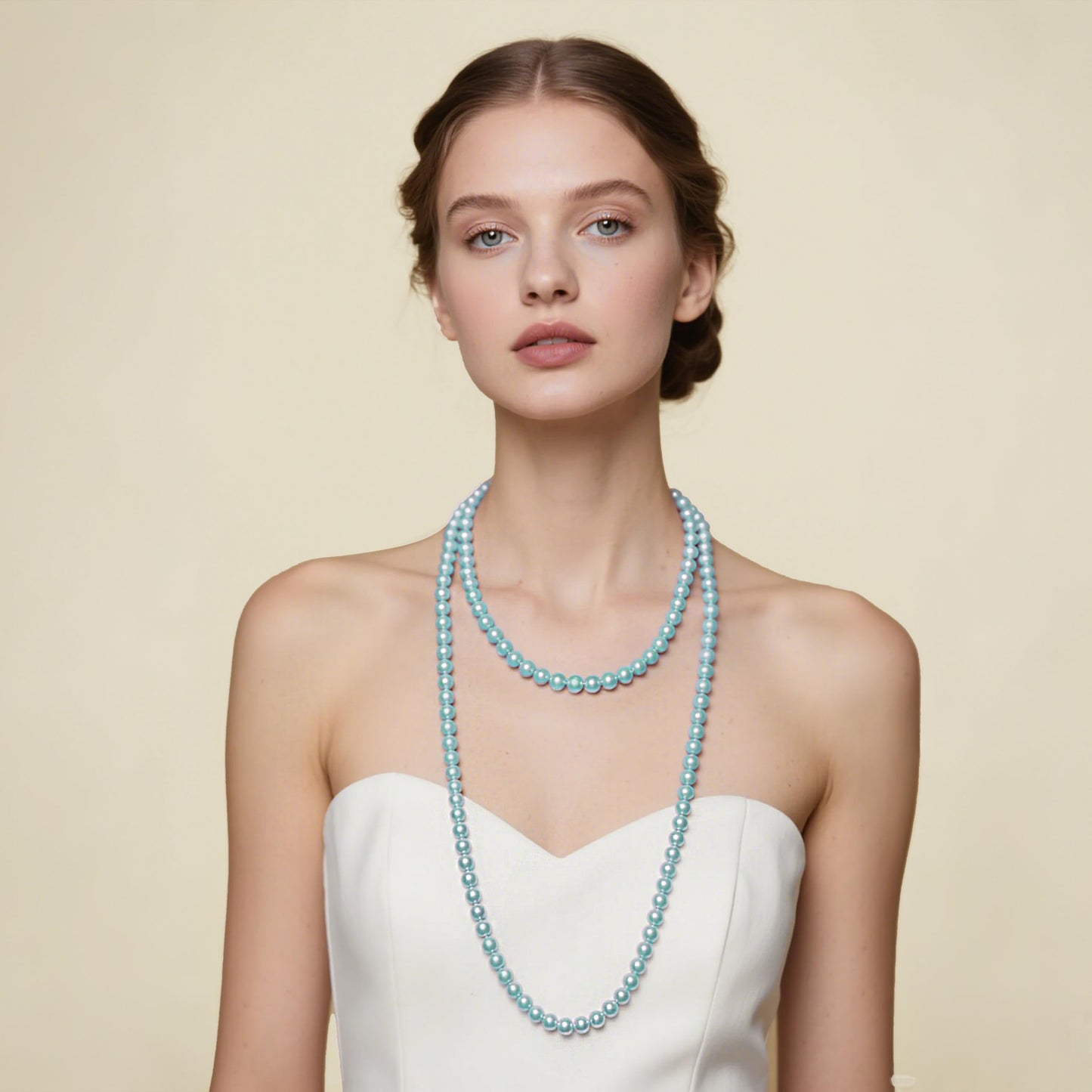 BABEYOND Long Pearl Necklace Faux Pearls Necklace Set Beaded Long Pearls Necklace 1920s Gatsby Costume Jewelry (Blue)