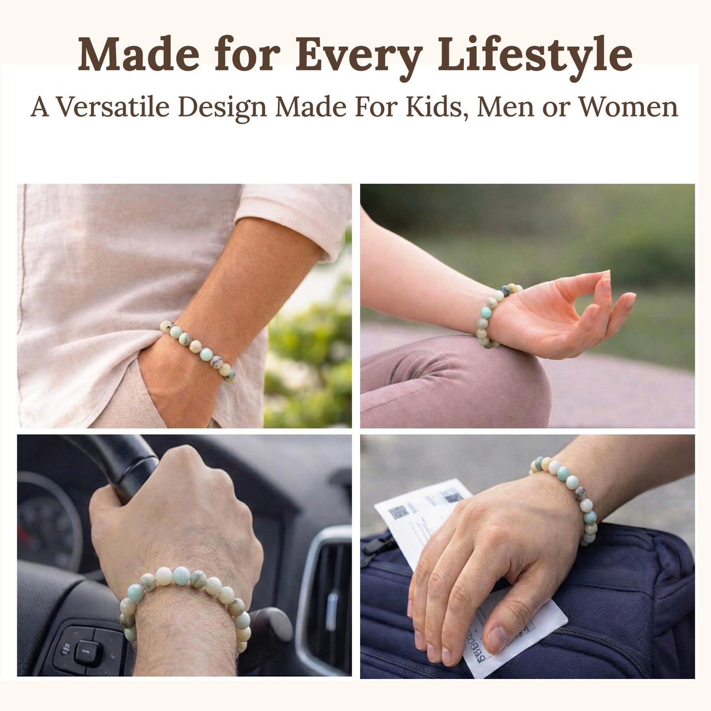 Elm City Direct 8mm Natural Stone Beaded Bracelet – Unisex Crystal Stretch Bracelets for Men & Women, Chakra & Healing Jewelry, Gift-Ready Beaded Bracelets (Amazonite, 8mm)
