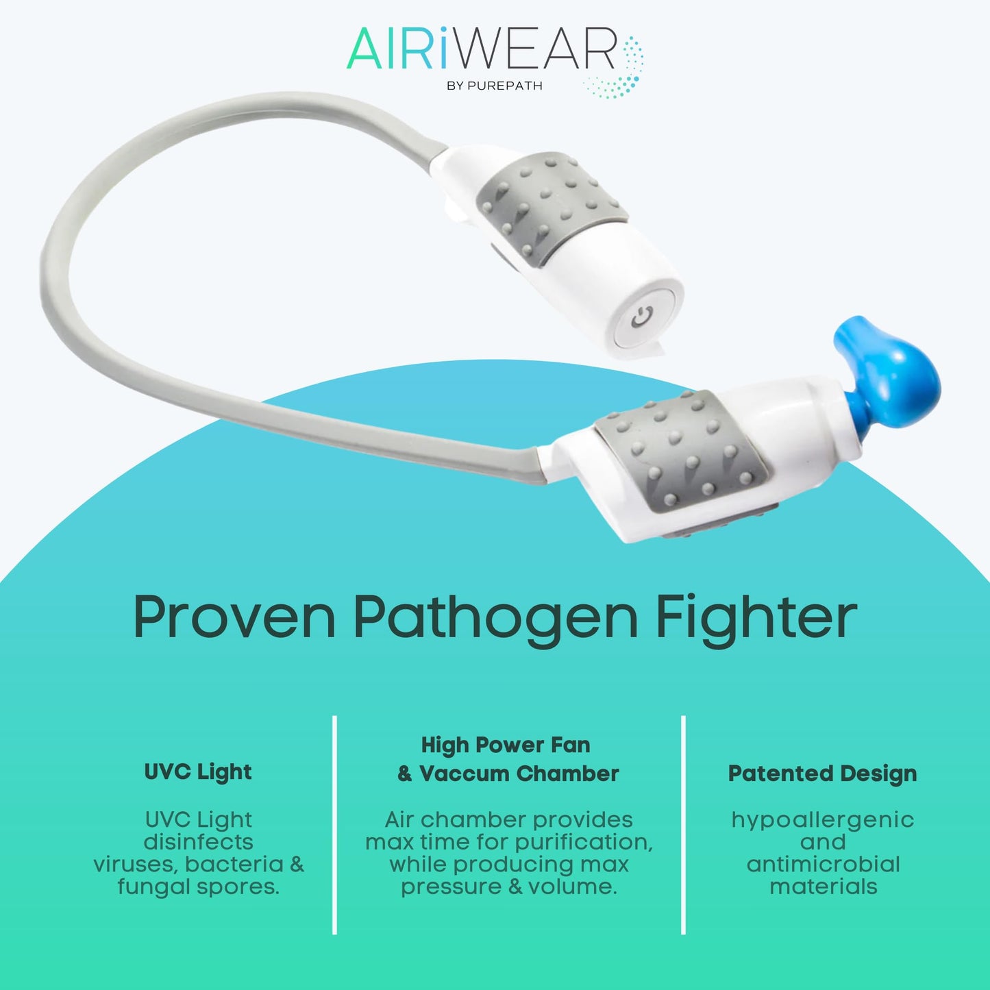 AIRiWEAR Personal Wearable Air Purifier – Portable Neck-Worn UVC Air Cleaner for Travel & Daily Use – Rechargeable, Includes Travel Case for Immunocompromised Users (One Size, 1, Count)