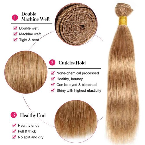 Fabimiya 26 28 30 Inch Human Hair Bundles Honey Blonde 27# Straight Bundles Human Hair 100% Unprocessed Soft Sewn In Hair with Double Weft for Black Women