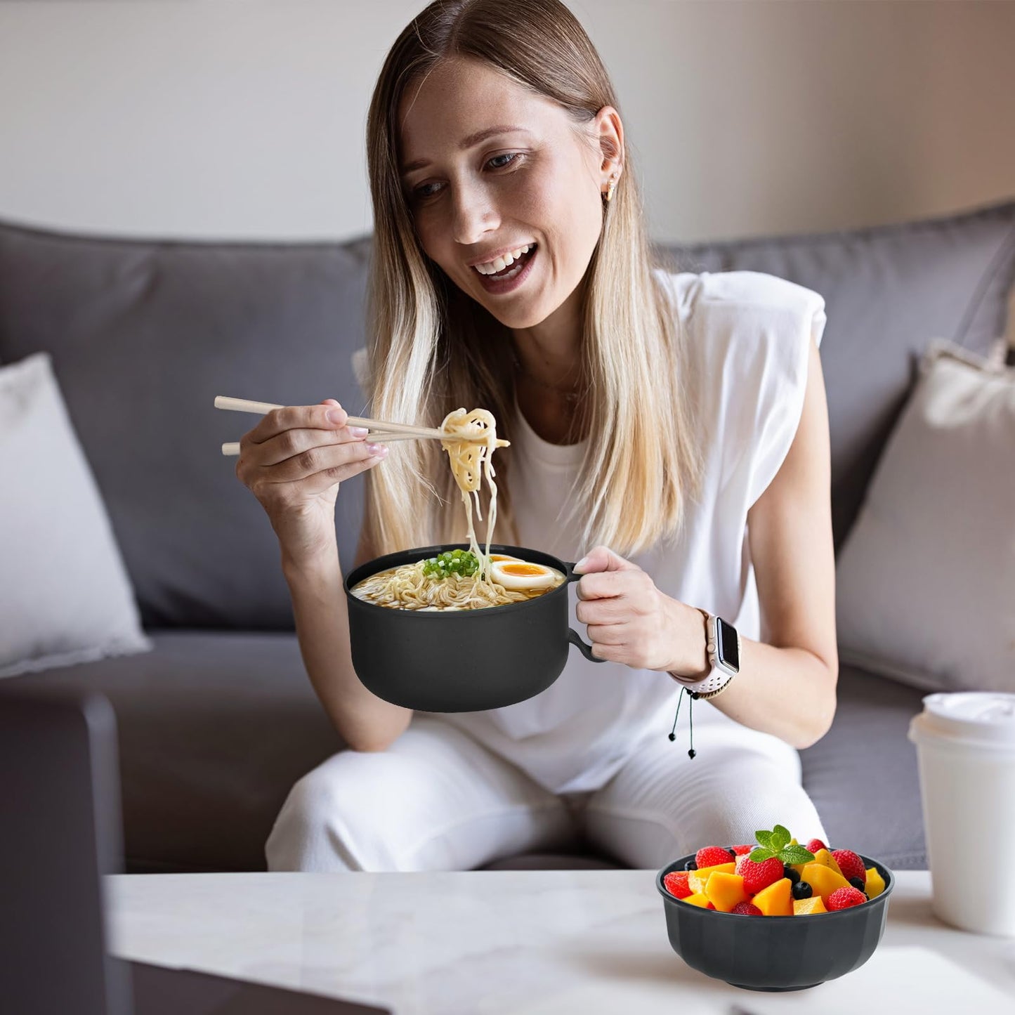 Large Ramen Bowl, Ramen Noodle Bowls Microwavable, Ramen Cooker with strainer, Microwave Pasta Cooker, Ramen Bowl Microwave Gift for College Boys Girls Male Female Dorm Room Essentials Instant Lunch