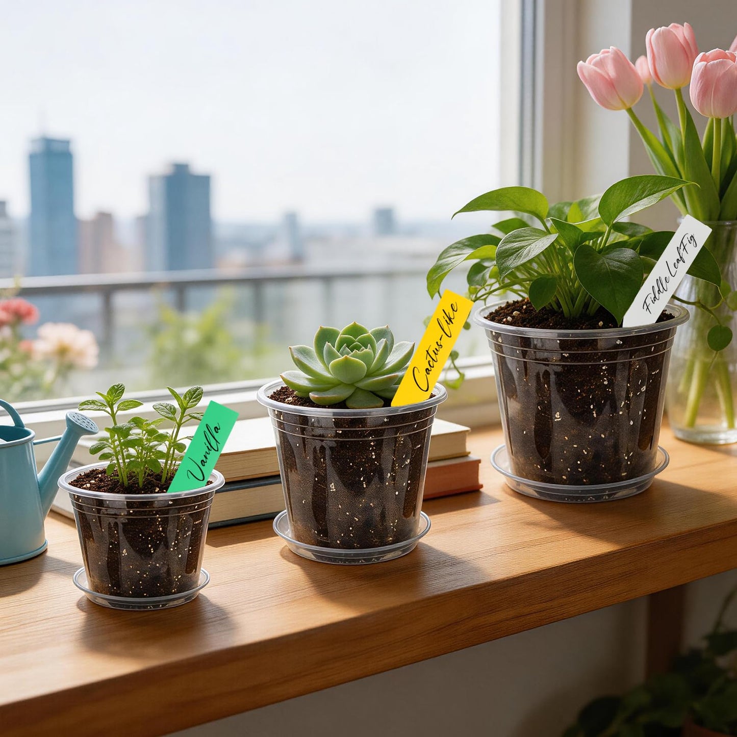 24 Pack Clear Nursery Pots for Plants, 4/5/6 Inch Plastic Plant Pots with Drainage Holes and Saucers, Transparent Orchid Pots for Indoor Plants, Seedlings, Cuttings, Repotting and Root Observation