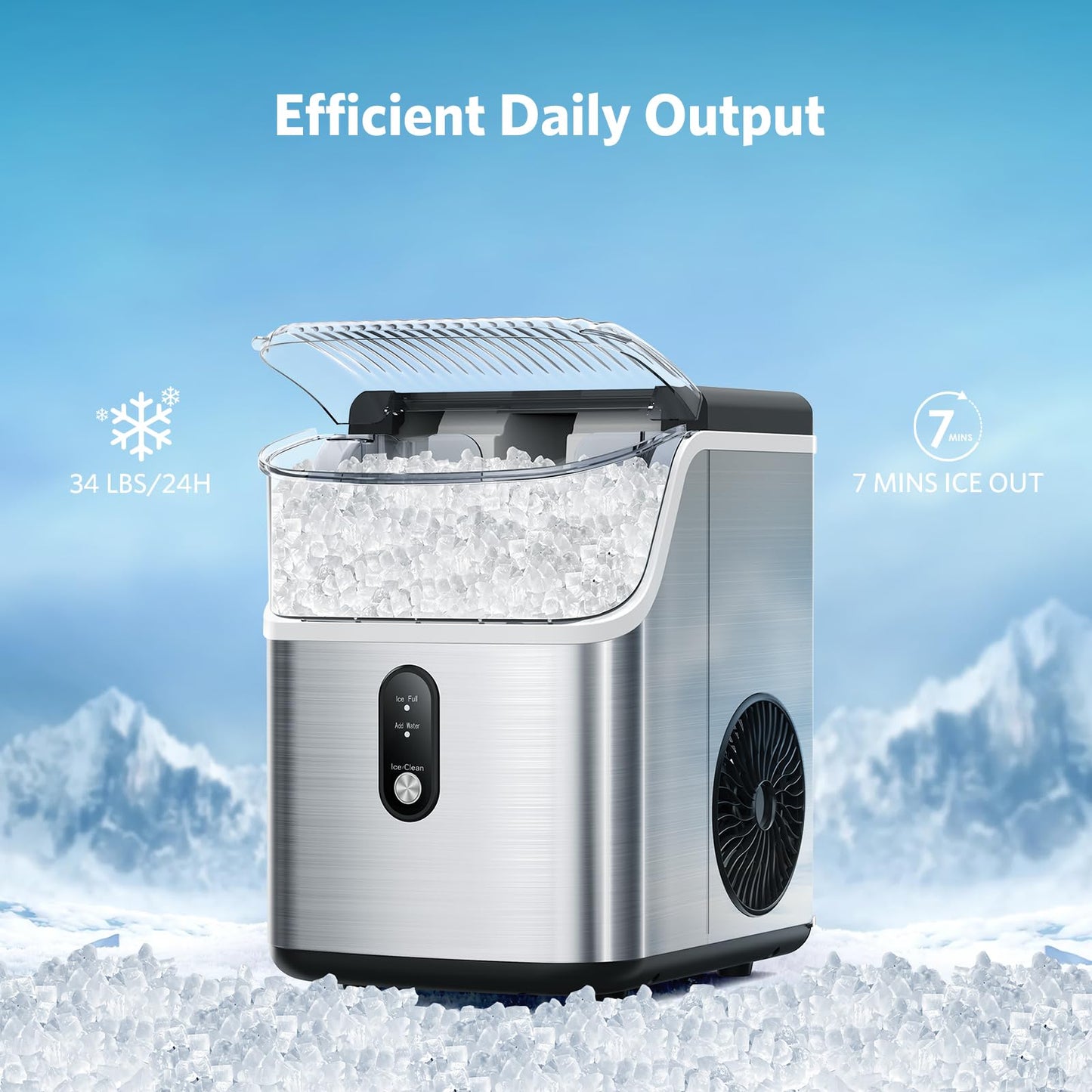 COWSAR Nugget Ice Makers Countertop Soft Chewable Pellet Ice Machine with Auto-Cleaning Function, 35Lbs/24H, Portable Ice Makers for Kitchen, Office, Home,Silver