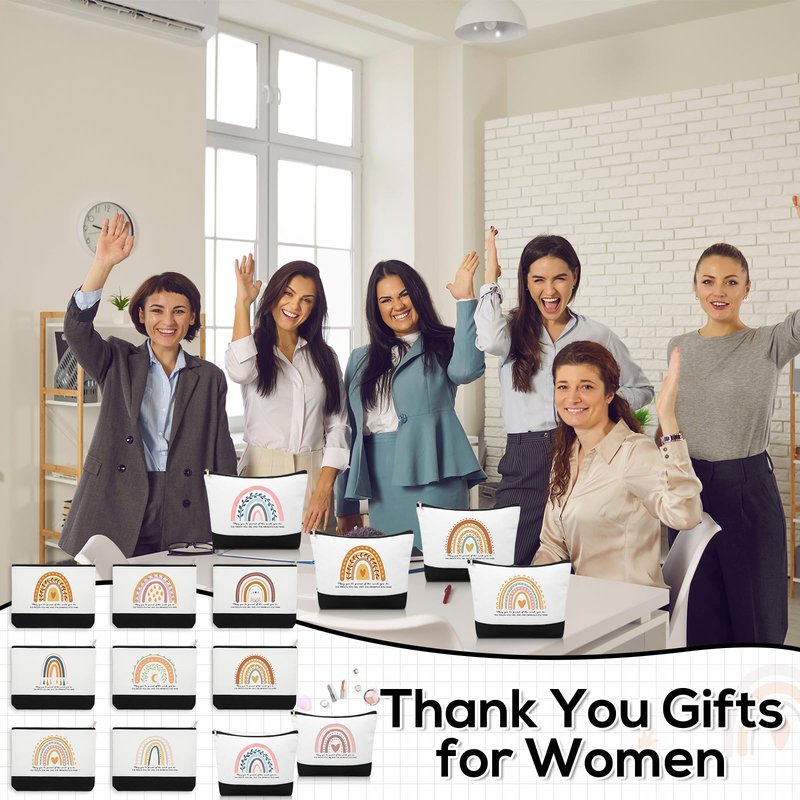 20 Pcs Boho Inspirational Gifts Cosmetic Bags May You Be Proud Gift Pouch Motivational Gift Rainbow Canvas Cosmetic Bag with Zipper Appreciation Makeup Bags for Women Nurse Week Teacher Employee