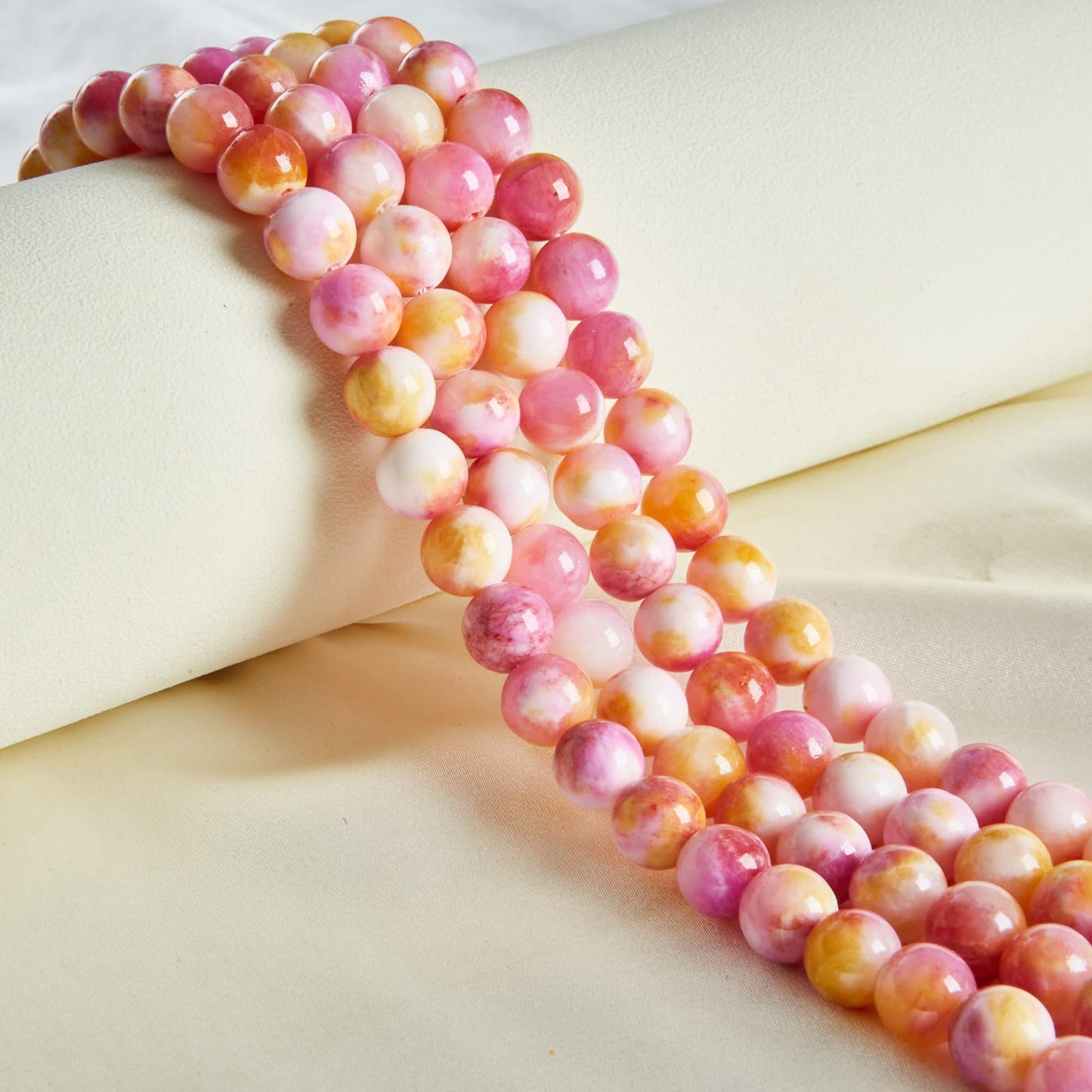 60pcs 6mm Pink Yellow Jade Beads Natural Gemstone Beads Round Loose Beads for Jewelry Making