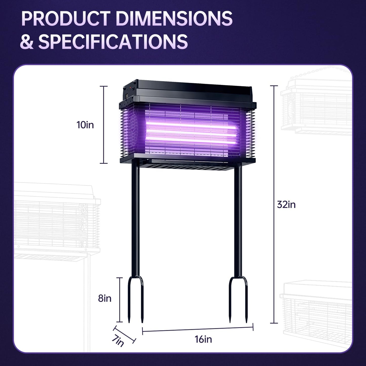 Spansol Solar Bug Zapper Outdoor, Purple UV Mosquito Zapper with Smart Rain Off Rechargeable Mosquito Killer Lamp, Wireless Solar Powered Fly Trap for Yard Patio RV Camping (Black)