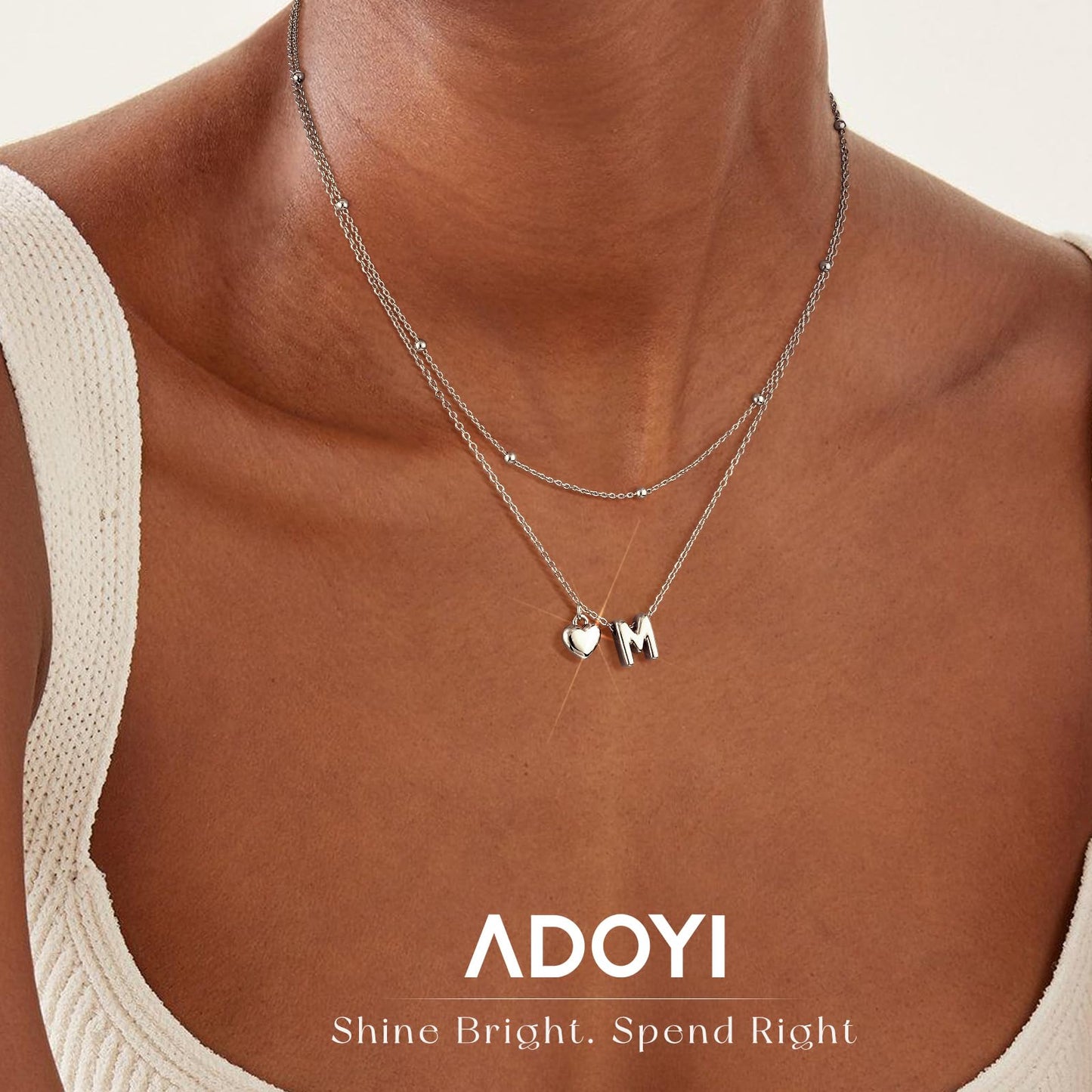 adoyi Silver Heart Initial Necklaces for Women 14k Gold Plated Layered bubble Letter Necklace Dainty Heart L Pendant Necklace Stack Birthday Valentines Gifts for Women Jewelry