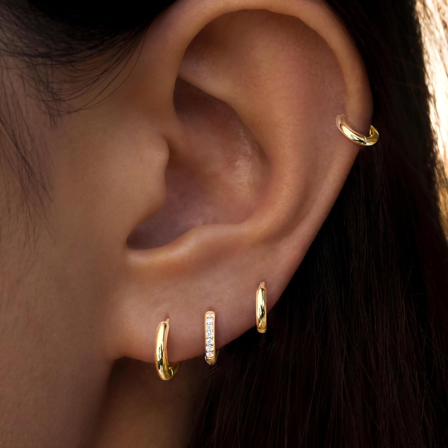 10mm Conch Huggie Hoop Earrings Set for Women Men Trendy - Gold Plated Stack Cartilage Concn Earring Multiple Piercing Lightweight Mini Thin Cute Dainty Clip On Jewelry Gifts for Women