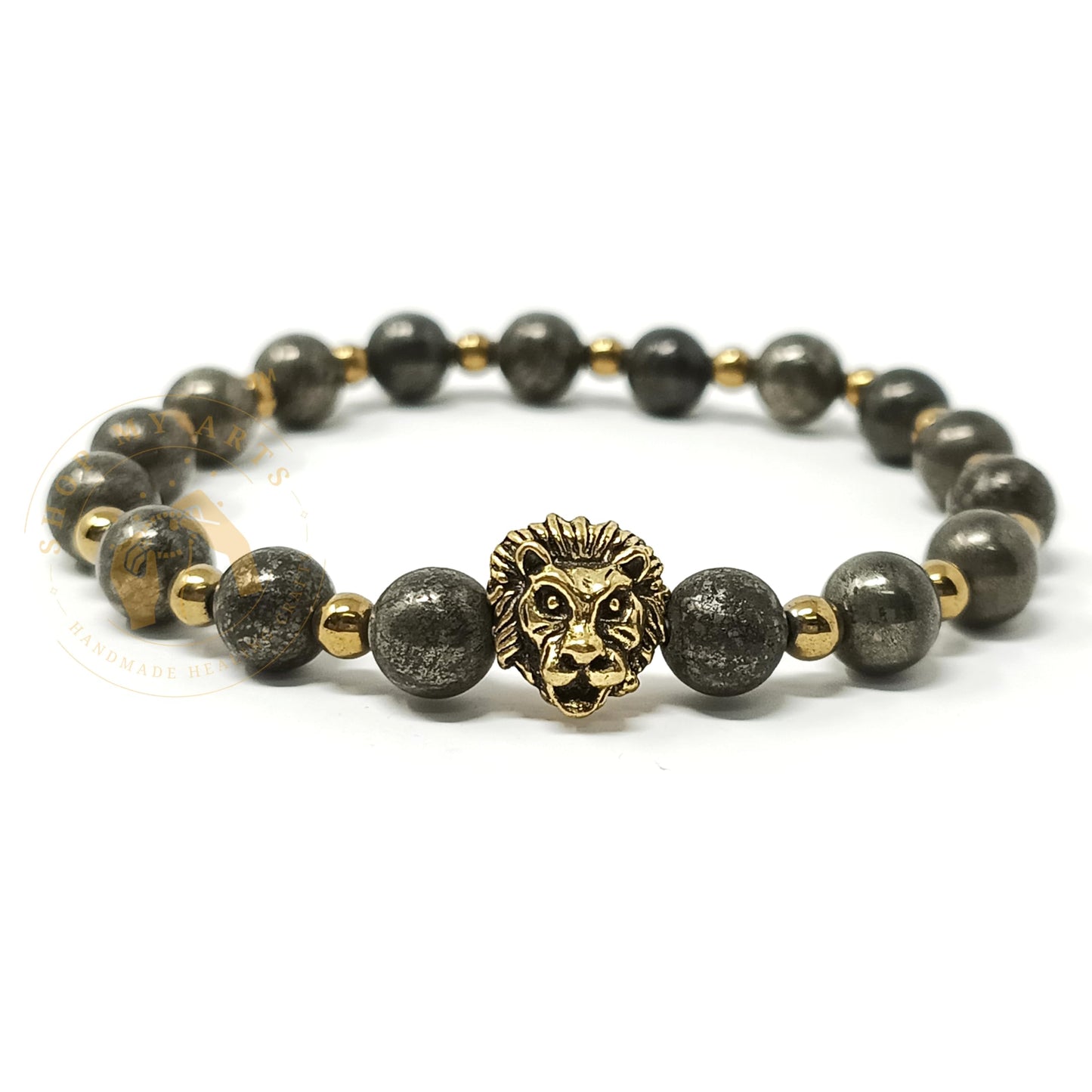 Pyrite Bracelet for Women, Men, Teens Gift - Gold Lion Pyrite Crystals and Healing Stones Mens Bracelet - 8mm Round Beaded Bracelets - Stretchy Bracelets for Chakra Protection, Meditation and Healing