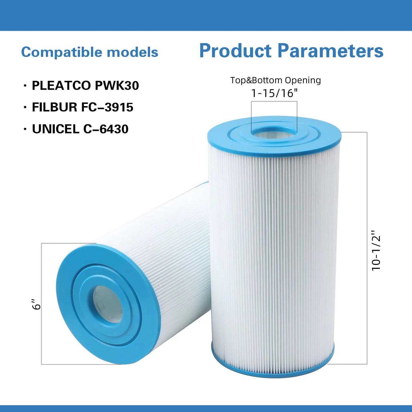 AmiBron 71825 Replaces Hot Springs Spa Filters, Compatible with Watkins 31489, Unicel C-6430, Pleatco PWK30, Filbur FC-3915, P/N0969601, 73178, 73250, 30 sq.ft.Pleated Fabric Filter Media 5 Pack