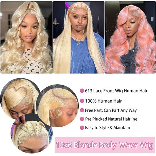 Atilck 613 13x6 Lace Front Wig Human Hair 200 Density Blonde Wig Human Hair 613 HD Lace Frontal Wigs Human Hair Pre Plucked 613 HD Lace Frontal Wig Straight Glueless (24 Inch)