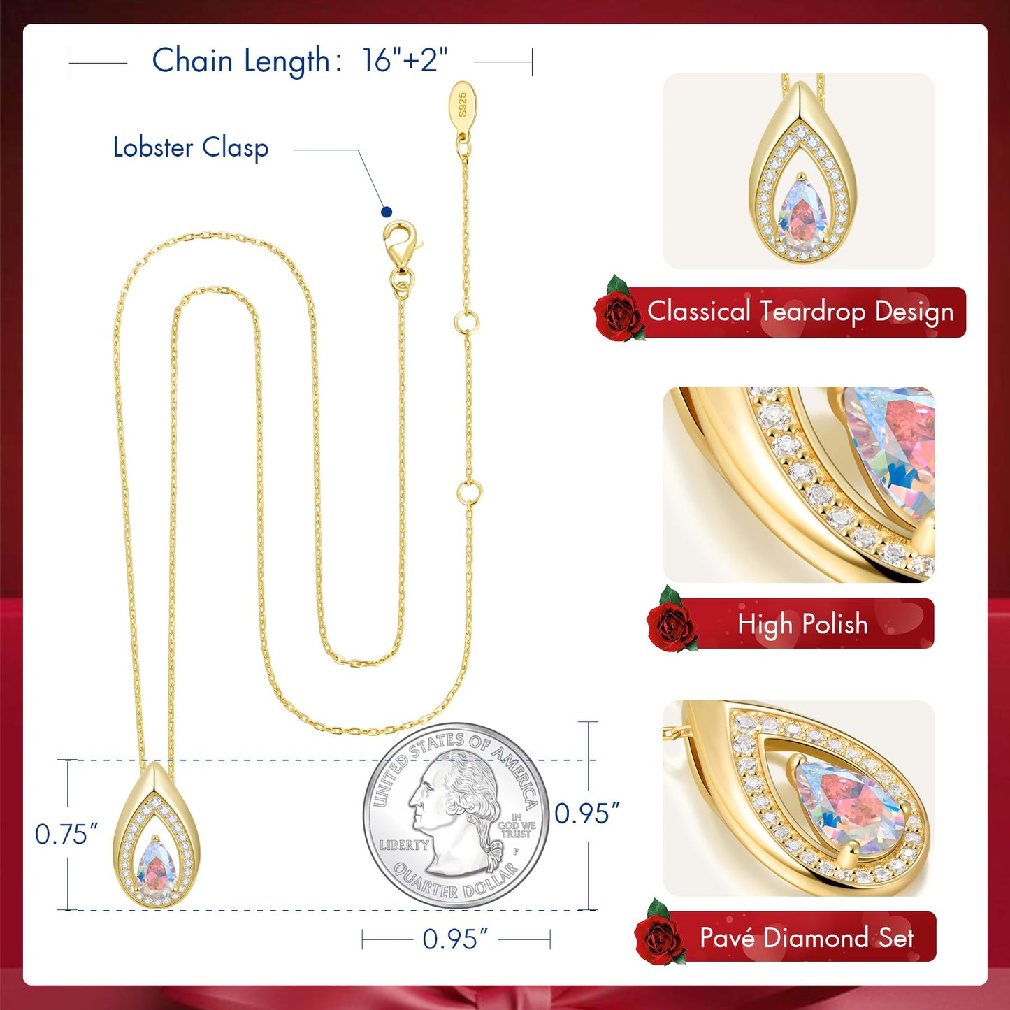 Kstyle 14k Gold Alexandrite June Birthstone Pendant Necklaces for Women Valentine's Day Birthday Gift Anniversary Jewelry for Wife Daughter Grandma Mom Sister Non Tarnish