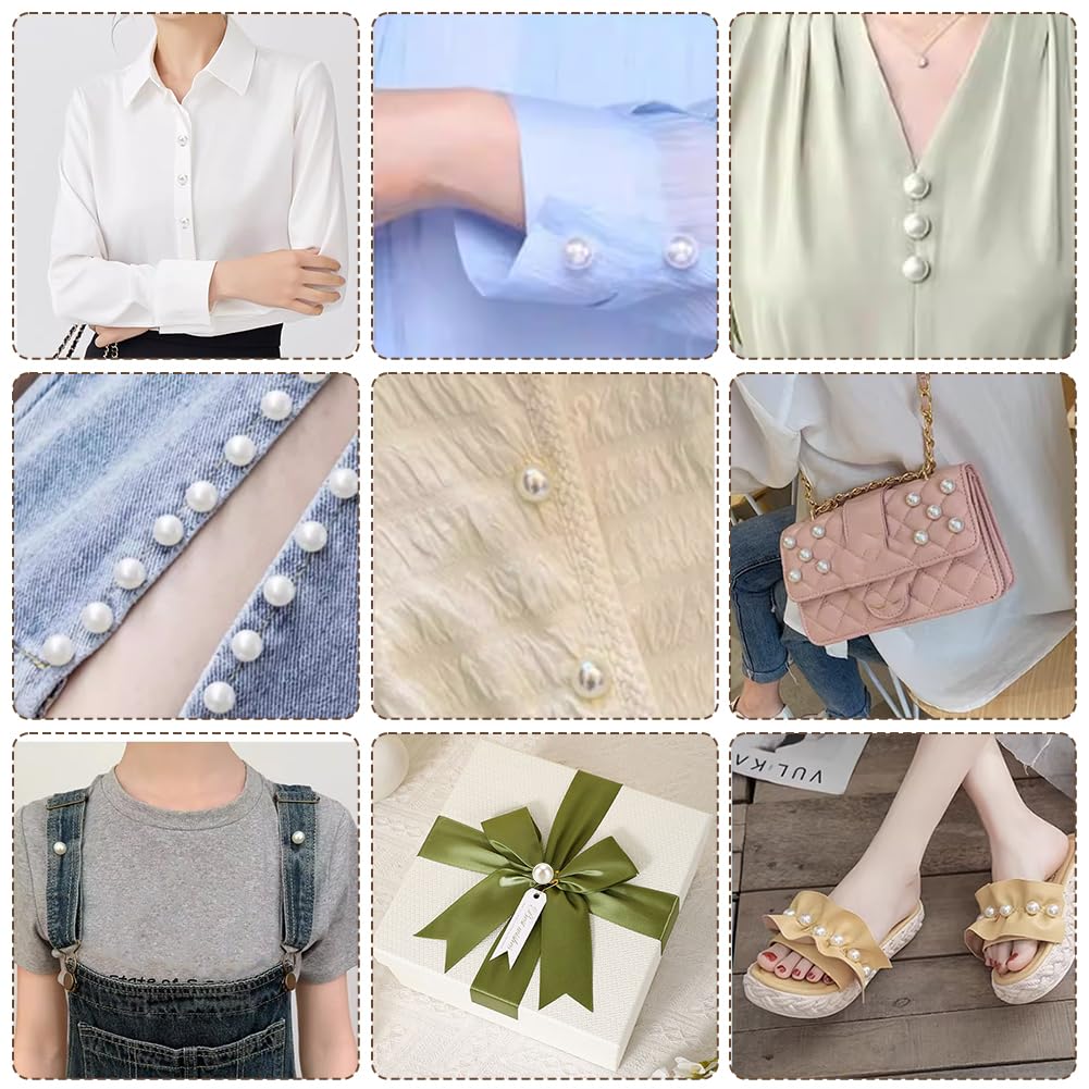 AHANDMAKER 150 Sets 10mm Pearl Buttons, No Sew White Imitation Pearl Buttons Reusable and Removable Embellishments Button for Coats Shirts Wedding Dresses Clothes Bags Decoration DIY Crafts