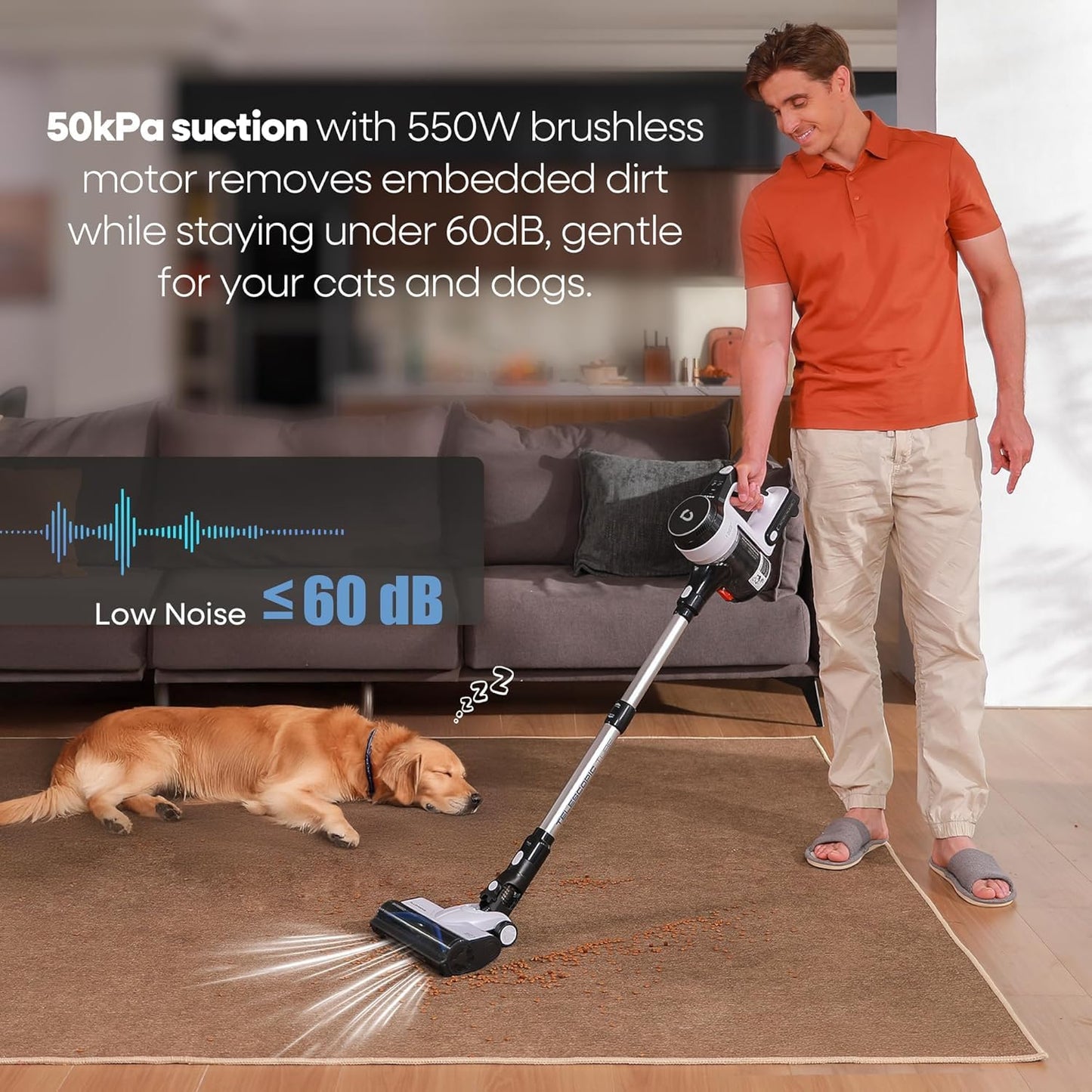 YONNDER Cordless Vacuum Cleaner, 550W 55KPA 70Mins Powerful Vacuum Cleaners for Home, with Anti-Tangle, LED Display Screen, Self-Standing Stick Vacuum for Hardwood Floors/Pet Hair/Carpet, M1