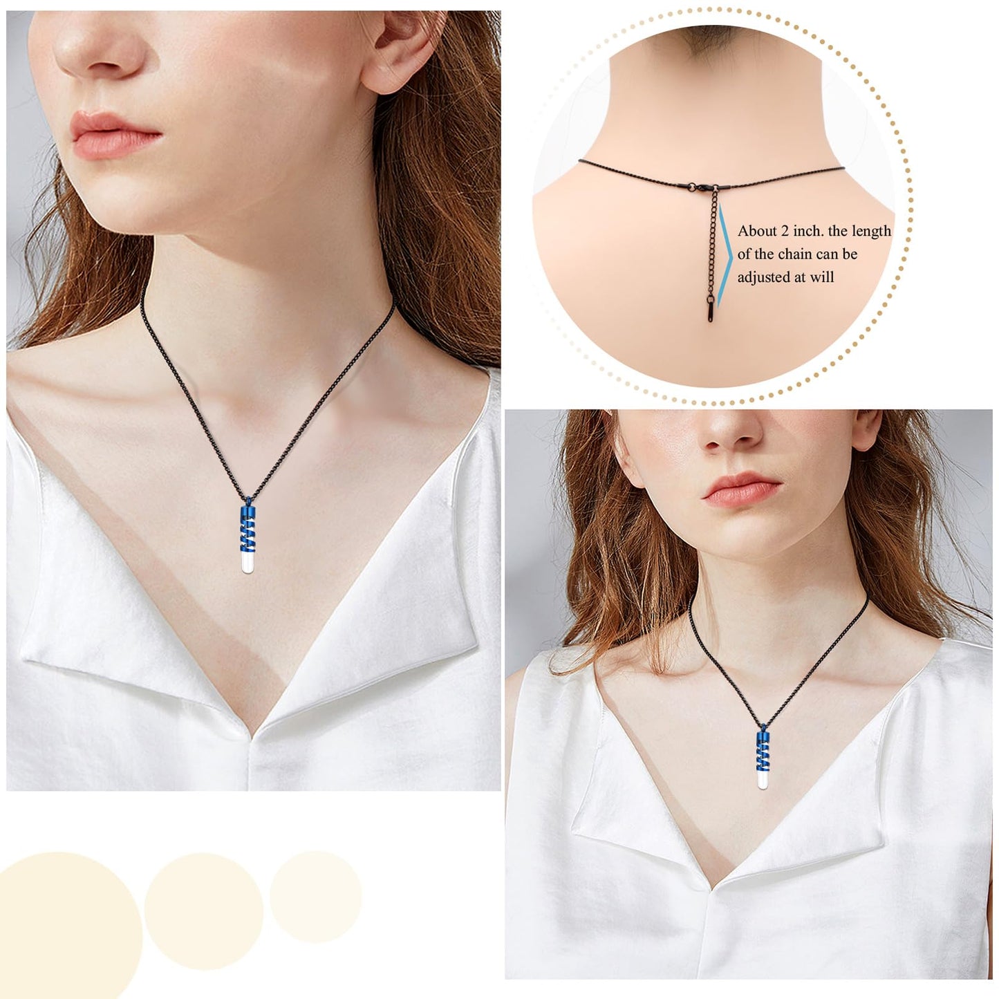 Oinsi Clear Glass Tube Cremation Urn Jewelry Ashes Holder Necklace Keepsake Memorial Pendant Including Box/Fill Kits (Blue (Angel wing))