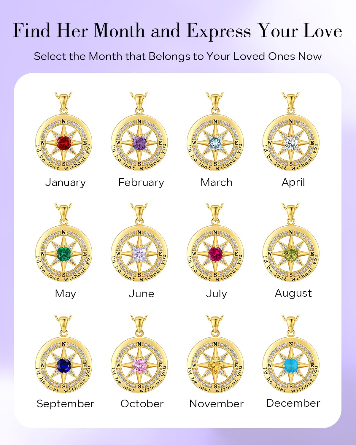 S925 Necklace Gift for Wife |Compass Jewelry |Women Anniversary |Sterling Silver |Girlfriend Birthday Necklaces for Her Valentines |I'd be Lost without You |Jewel 18K Gold Feb 02