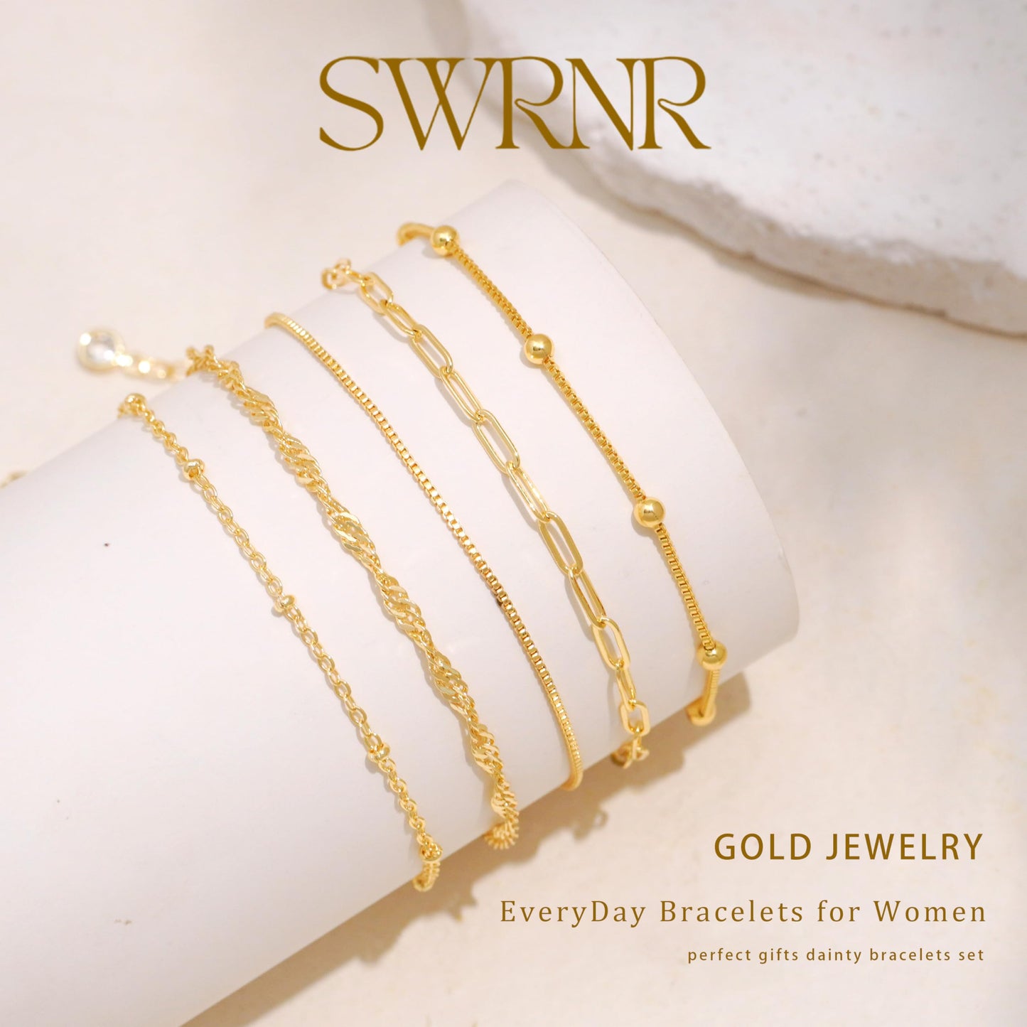 Gold Bracelets for Women, Dainty 14K Gold Plated Bracelet Stack for Women Trendy CZ Tennis Paperclip Cuban Chain Stackable Adjustable Waterproof Link Bracelet Jewelry Set Fashion Accessories Gifts