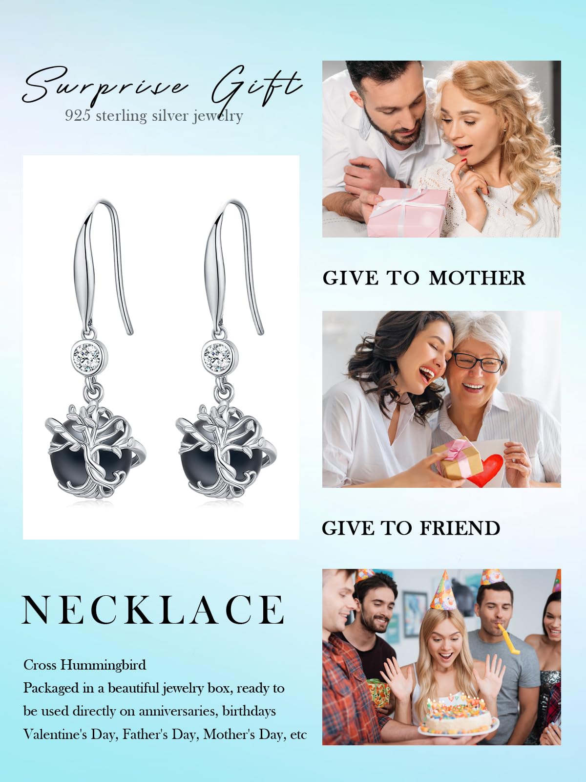 KANNSOAR Tree of Life Tahitian Black Pearl Drop Earrings, 9mm Pearl, 18K White Gold Plated Sterling Silver with Zircon Tahitian Jewelry Gift for Women Wife Mom Girlfriend Her