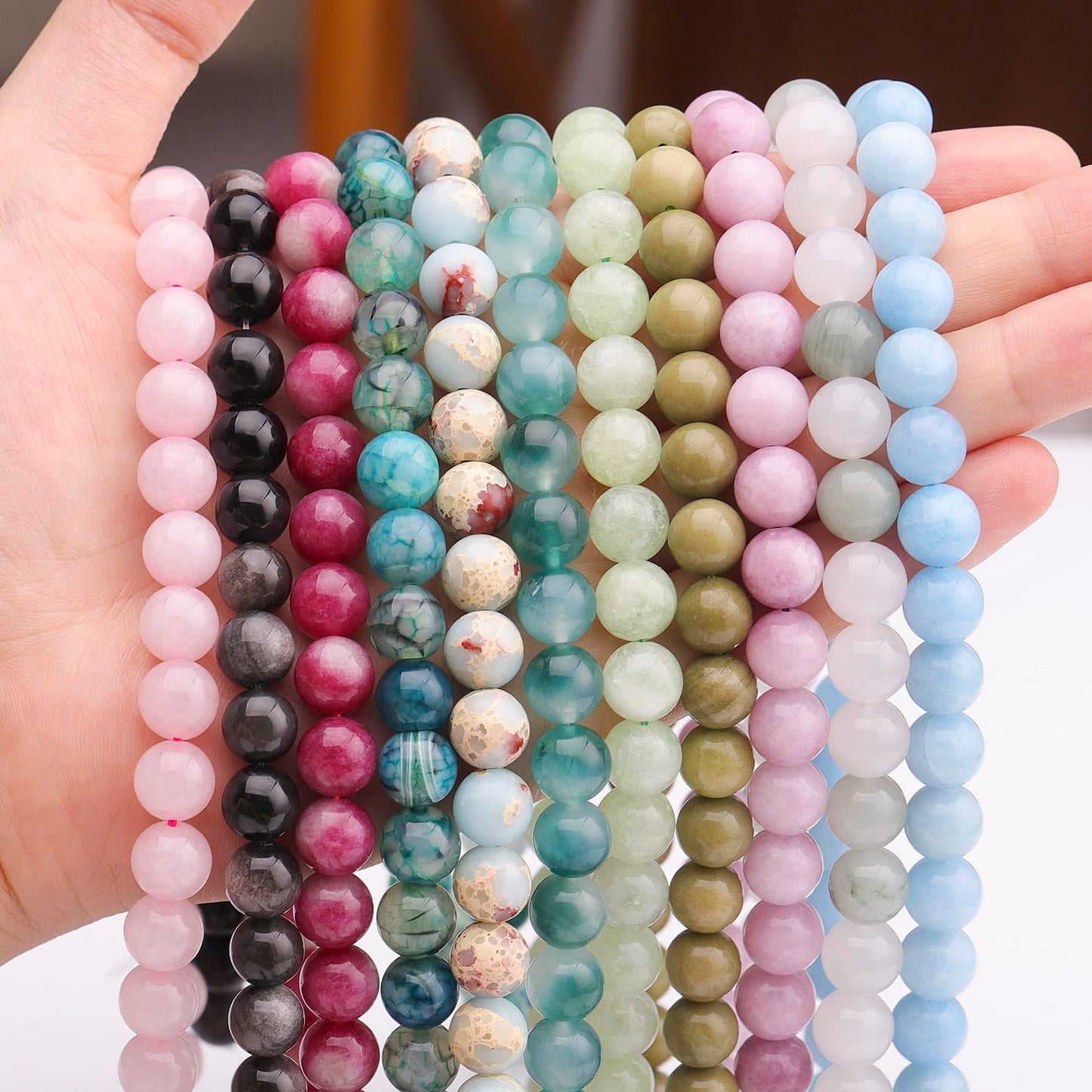 35pcs 10mm Natural Gemstone Beads for Jewelry Making Supplies,Pink Jade Healing Crystal Polished Round Loose Stone Beads for Bracelet Necklace 15 Inch