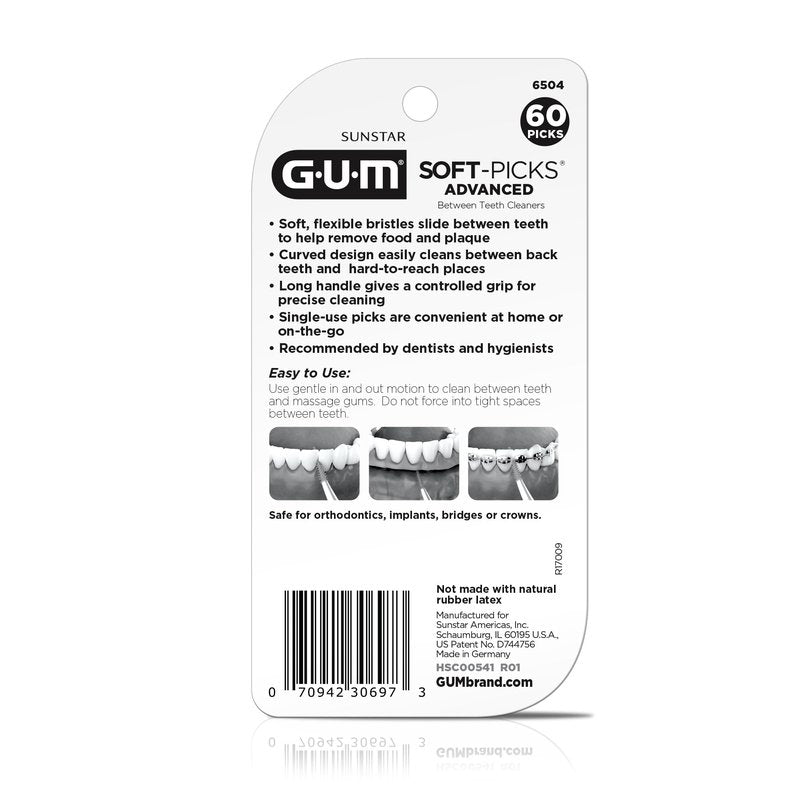 GUM Soft-Picks Advanced – Easy-to-Use Interdental Picks for Plaque Removal & Gum Health with Convenient Carry Case, Dentist Recommended, 60 Count (Pack of 3) 180 Total