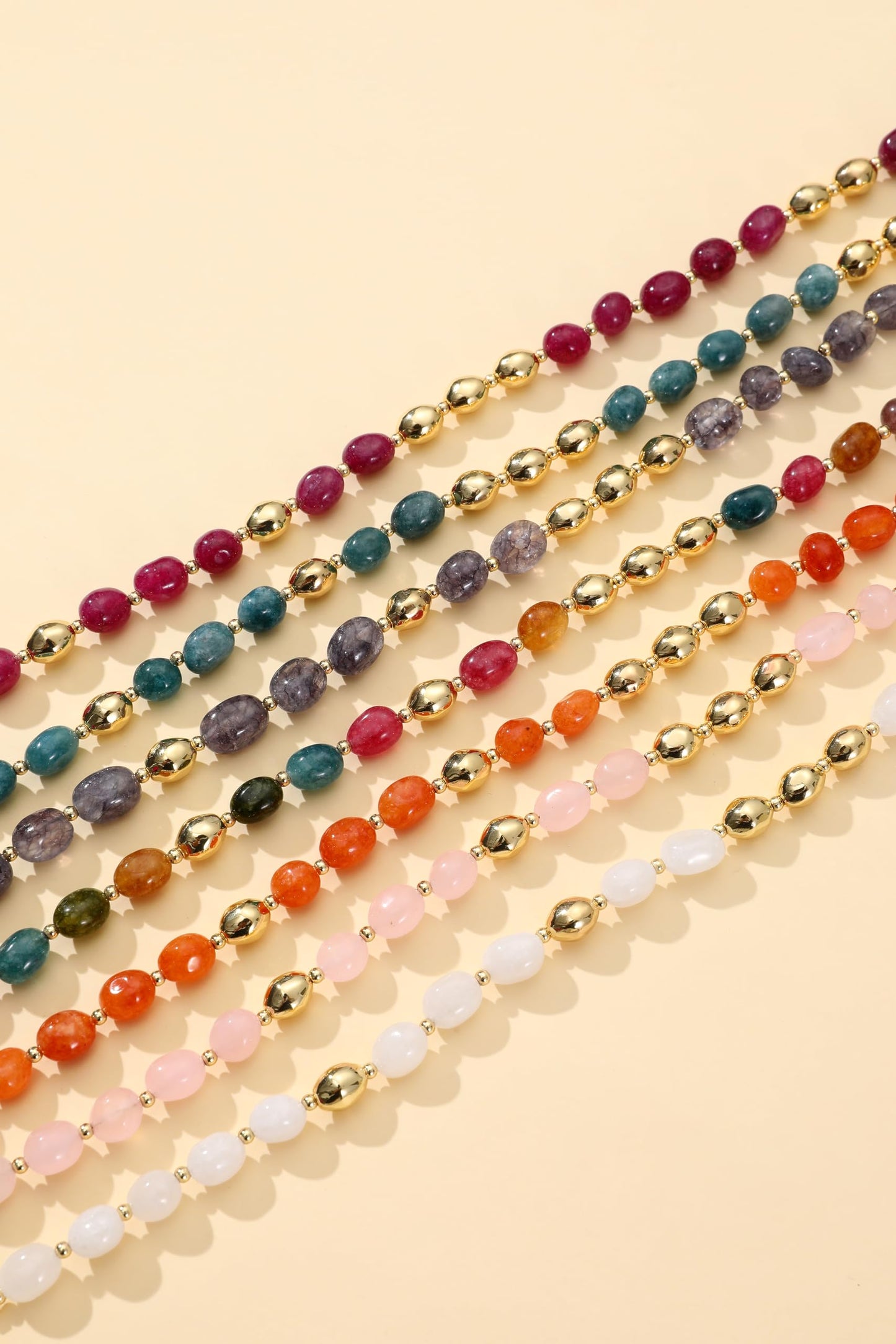 NVWAROCK Beaded Bracelet for Women, Gemstone Bracelet, 14K Gold Plated Stackable Handmade Oval Stone Bracelet Jewelry Gift - Blue