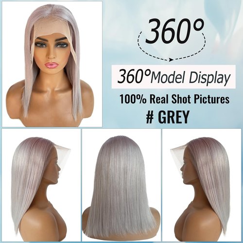 Blonlier Grey Bob Human Hair Wigs 13x4 HD 180% Density Lace Front Wig Human Hair Silver Glueless Wigs Human Hair (14in)
