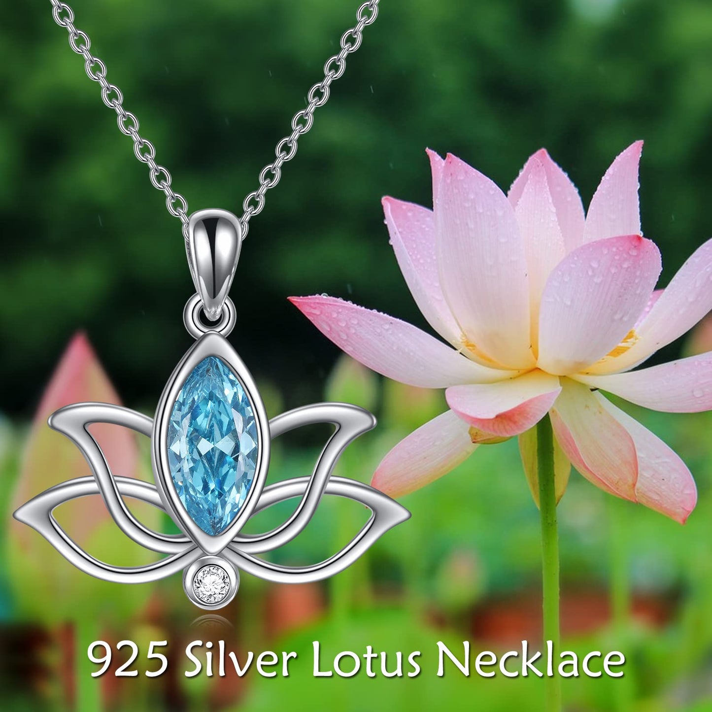 YFN Lotus Necklace Sterling Silver December Birthstone Pendant Blue Topaz Jewelry Gifts for Women (Dec)
