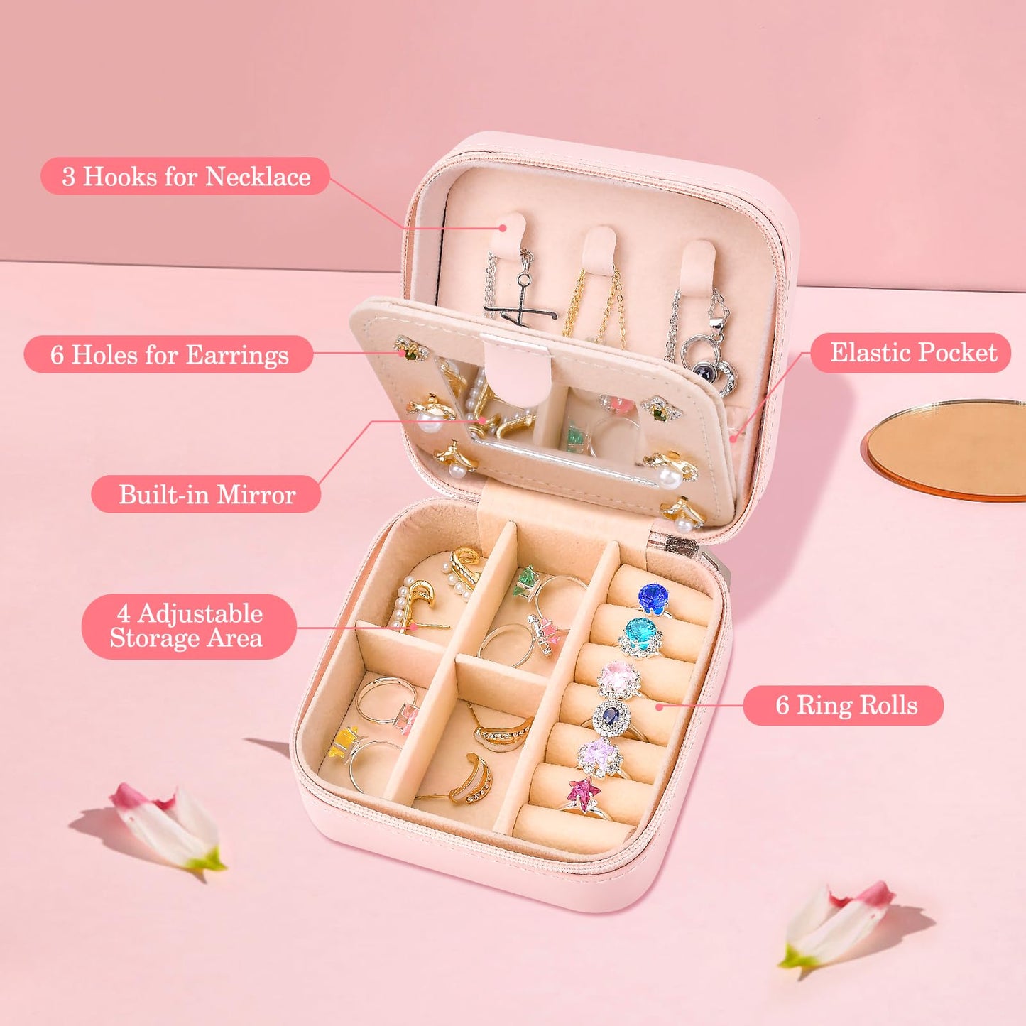 Inngeroo Mothers Day Mom Gifts from Daughter Son, Travel Jewelry Case Box Organizer Personalized Gifts for Mom Wife Women, Gift for Friend Sister Grandma Aunt, pink