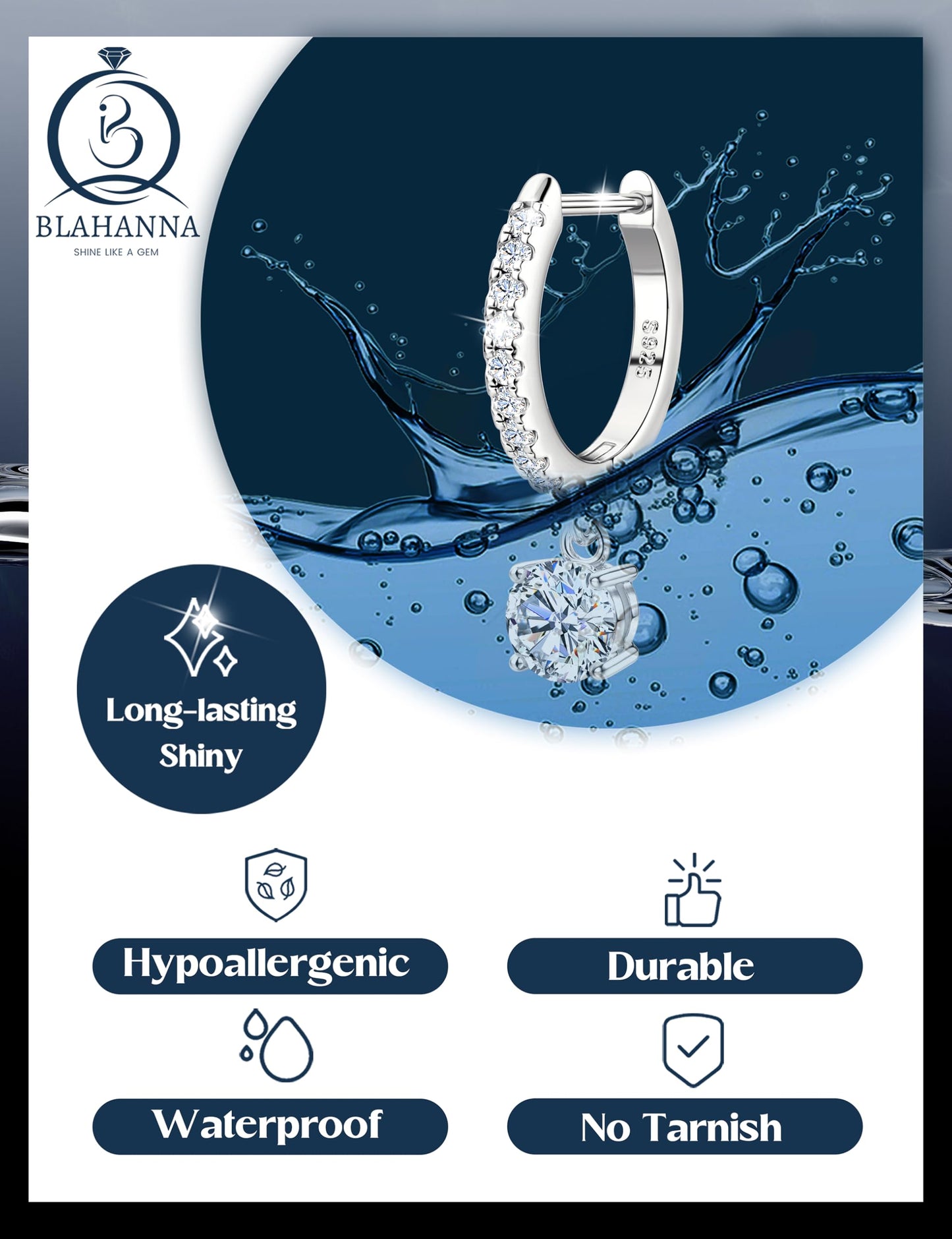 Moissanite Earrings, Sterling Silver Hoop Earring 1.0ct-2.0ct D Color Brilliant Hypoallergenic Earring for Women Men Drop Dangle Moissanite Leverback Mother's Day Gift